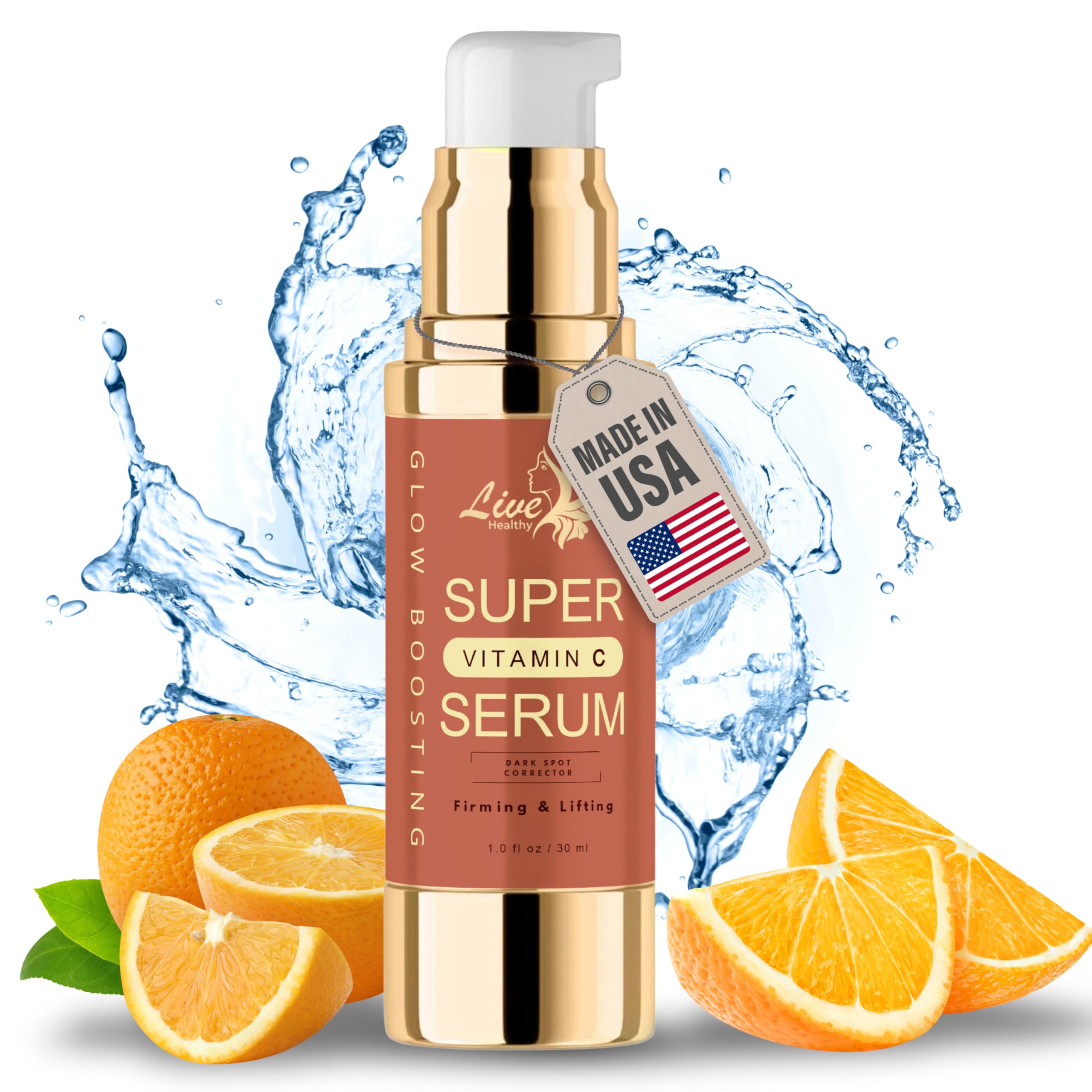 Live Healthy Super Vitamin C Serum for Mature Skin - Anti-Aging Serum with Vitamin C, Peptides & Vitamin E - Reduces Wrinkles & Age Spots, Lifts & Firms Skin - Made in USA (1 fl oz) | Perfect for Nighttime Skincare Routine & Daily Anti-Wrinkle Treatment