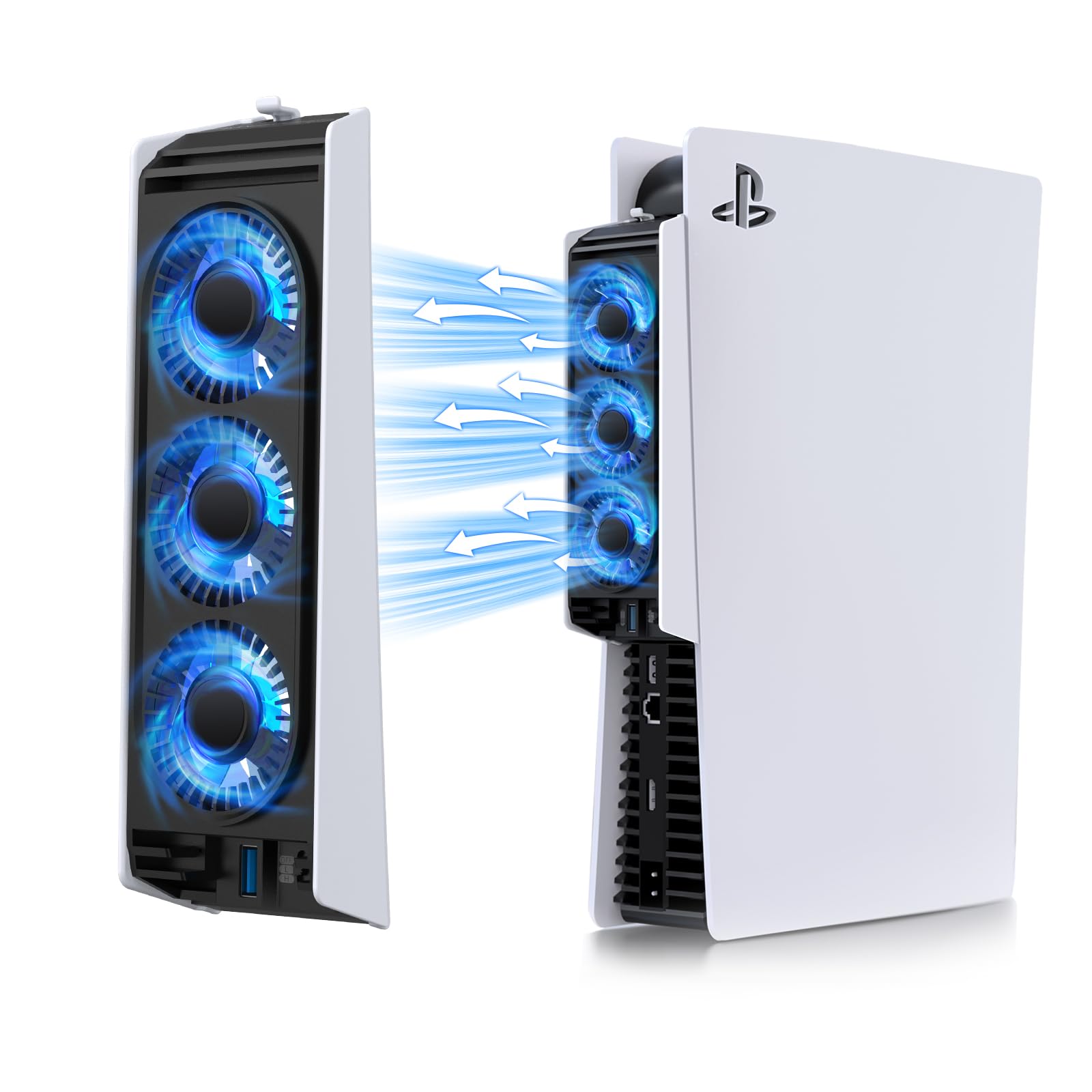PS5 Cooling Fan with LED Lights & Auto Temperature Sensor - Quiet USB 3.0 Cooling System for PS5 Digital/Disc Edition - Prevent Overheating for Long Gaming Sessions