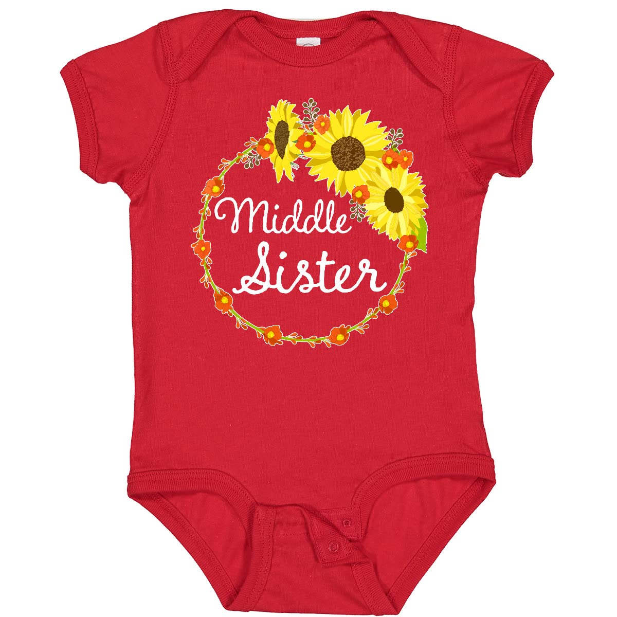 Inktastic Middle Sister Sunflower Wreath Baby Bodysuit - Cute Floral Outfit for Toddlers & Infants - Perfect for Family Photos, Birthdays & Special Occasions