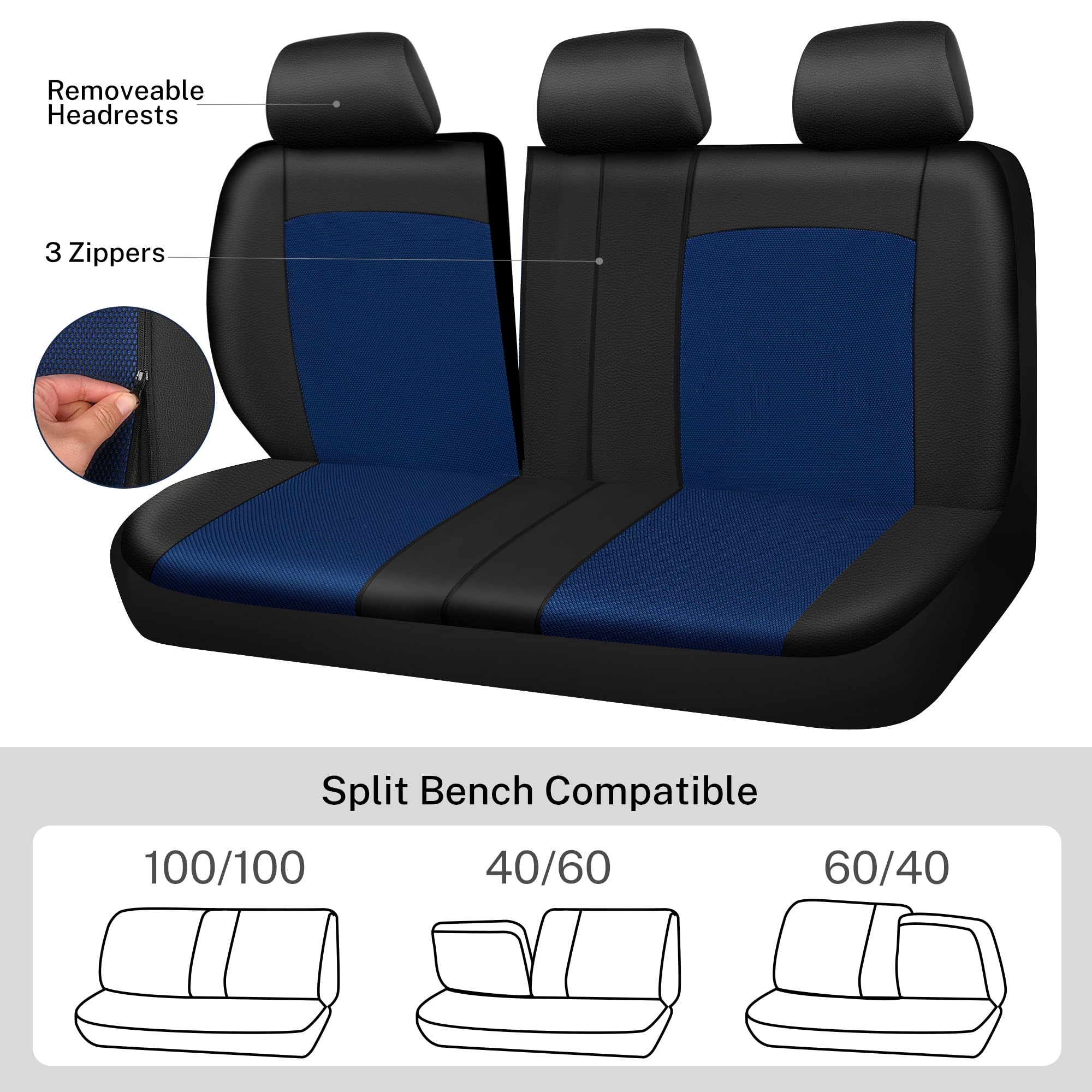 Premium Leather Car Seat Covers Full Set - Airbag Safe & Breathable Air Mesh Design - Universal Fit for Cars, Trucks, SUVs & Sedans (Black/Blue) | Ultimate Interior Protection & Comfort for Daily Commutes & Road Trips