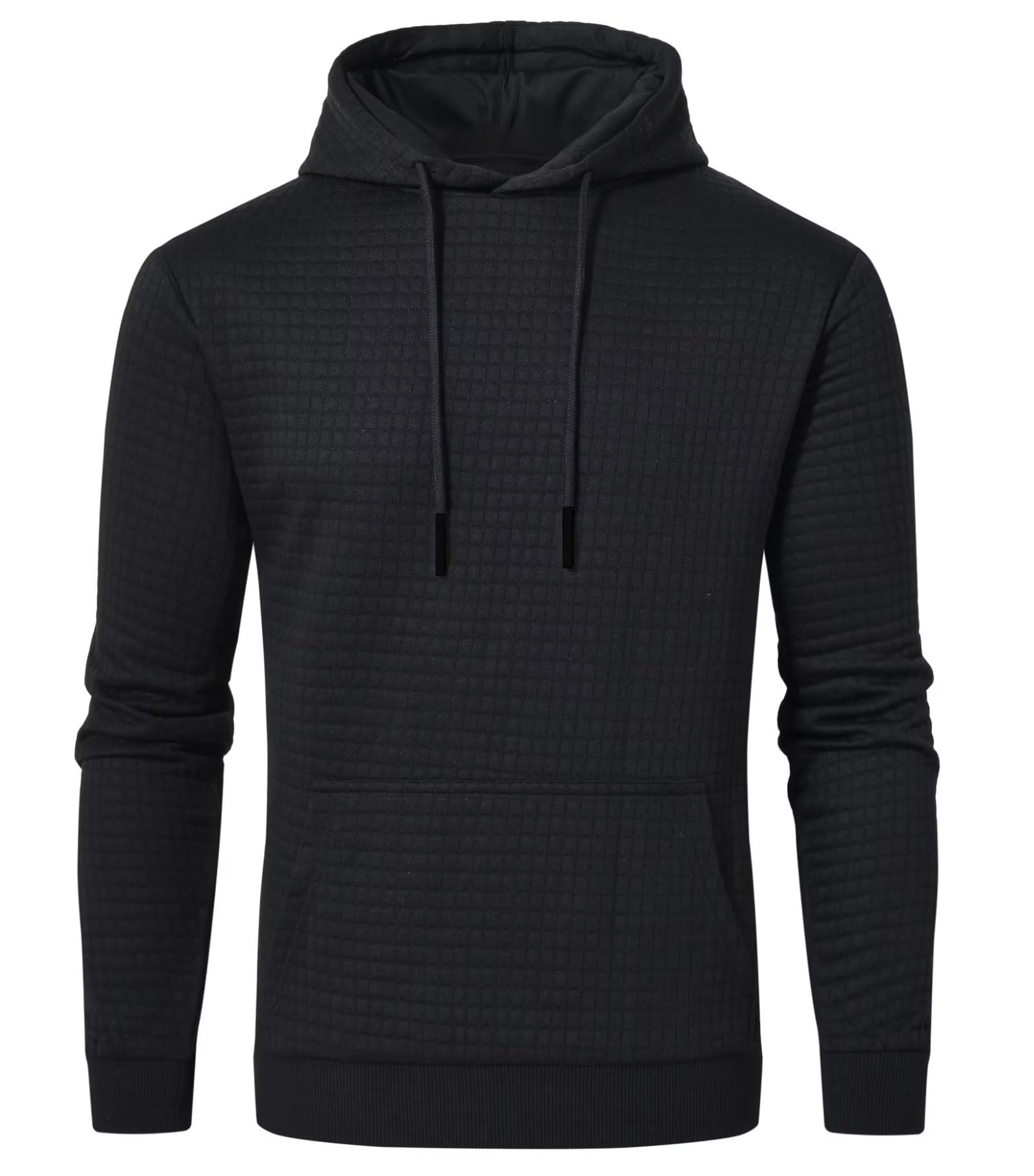 YuKaiChen Men's Casual Plaid Jacquard Hooded Sweatshirt with Kangaroo Pockets & Drawstring - Long Sleeve Pullover Hoodie for Outdoor Activities, Streetwear & Lounge Wear