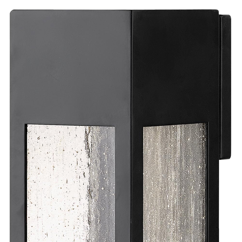 Hinkley Rook Small Wall Mount Outdoor Lantern - Modern Dark Sky Approved 1-Light Exterior Light Fixture with Clear Seedy Glass & Included LED Bulb - Aluminum Satin Black Finish - Perfect for Porch, Patio, Garden & Entryway Lighting