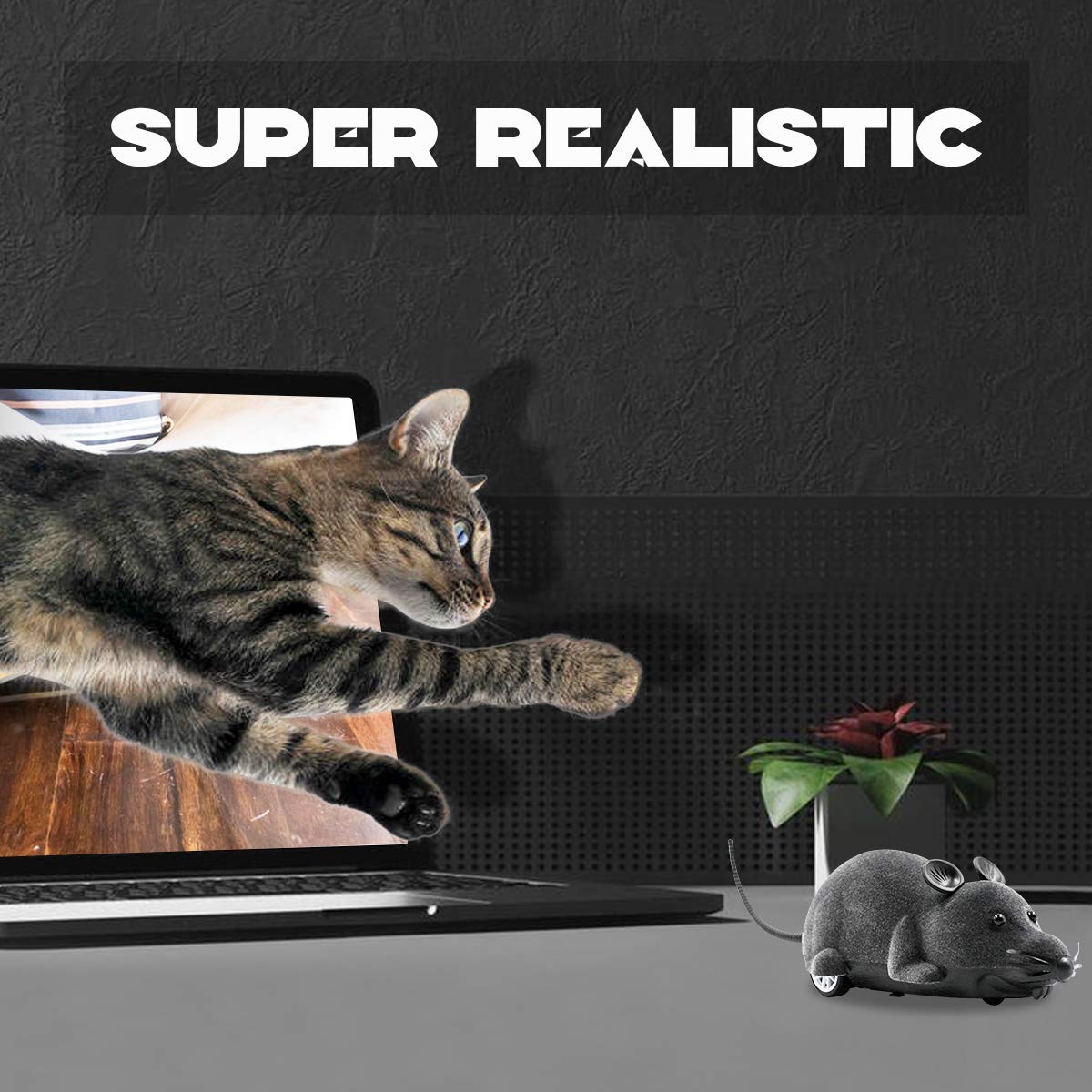 Aerbee Electronic RC Rat Toy - Realistic Wireless Remote Control Mouse for Cats, Interactive Pet Toy with Flocking Motion - Funny Scary Prank Jokes for Pets - Perfect for Cat Entertainment, Training & Halloween Pranks