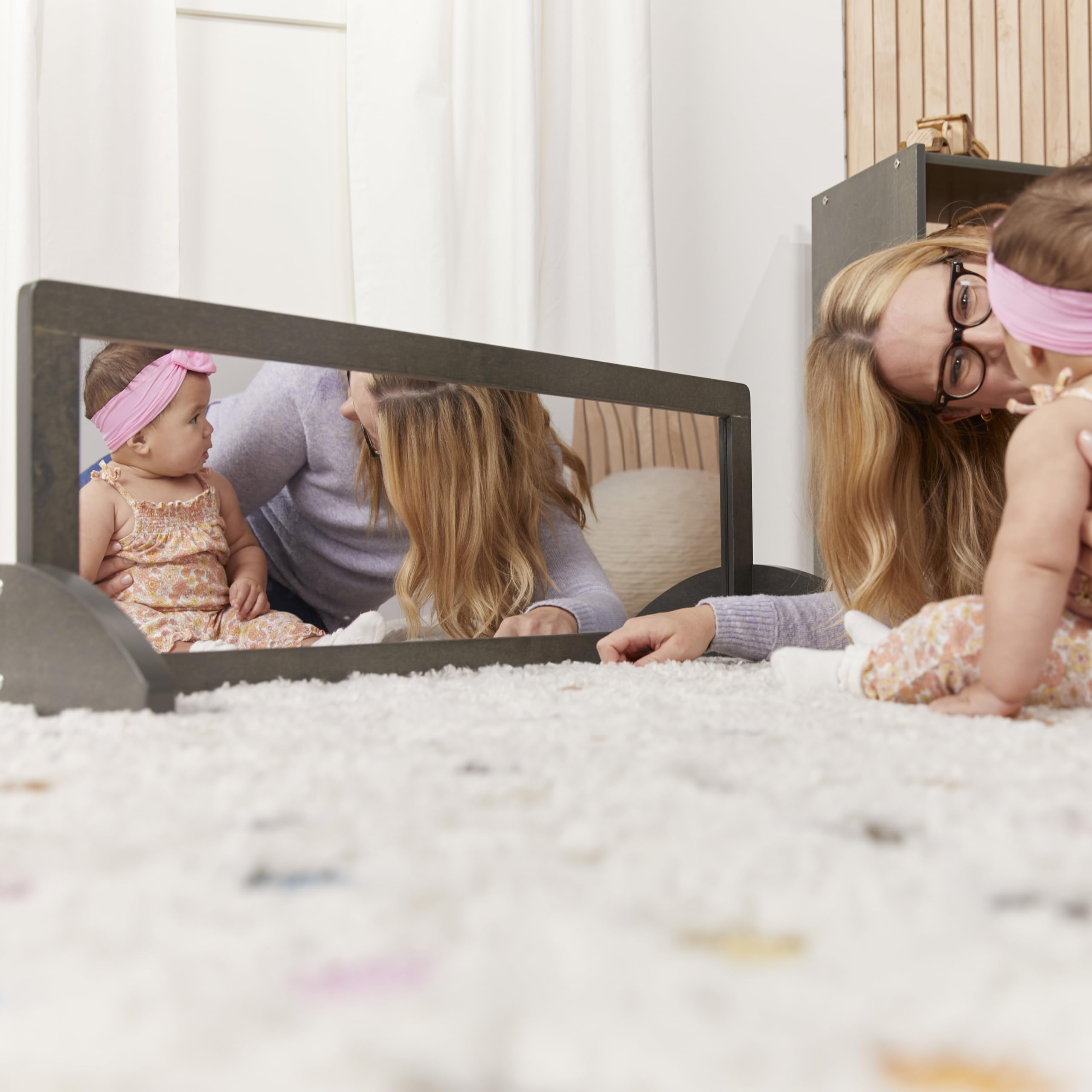 ECR4Kids Toddler Single-Sided Bi-Directional Mirror - Kids Furniture with Grey Wash Finish - Perfect for Playrooms, Preschools & Montessori Classrooms