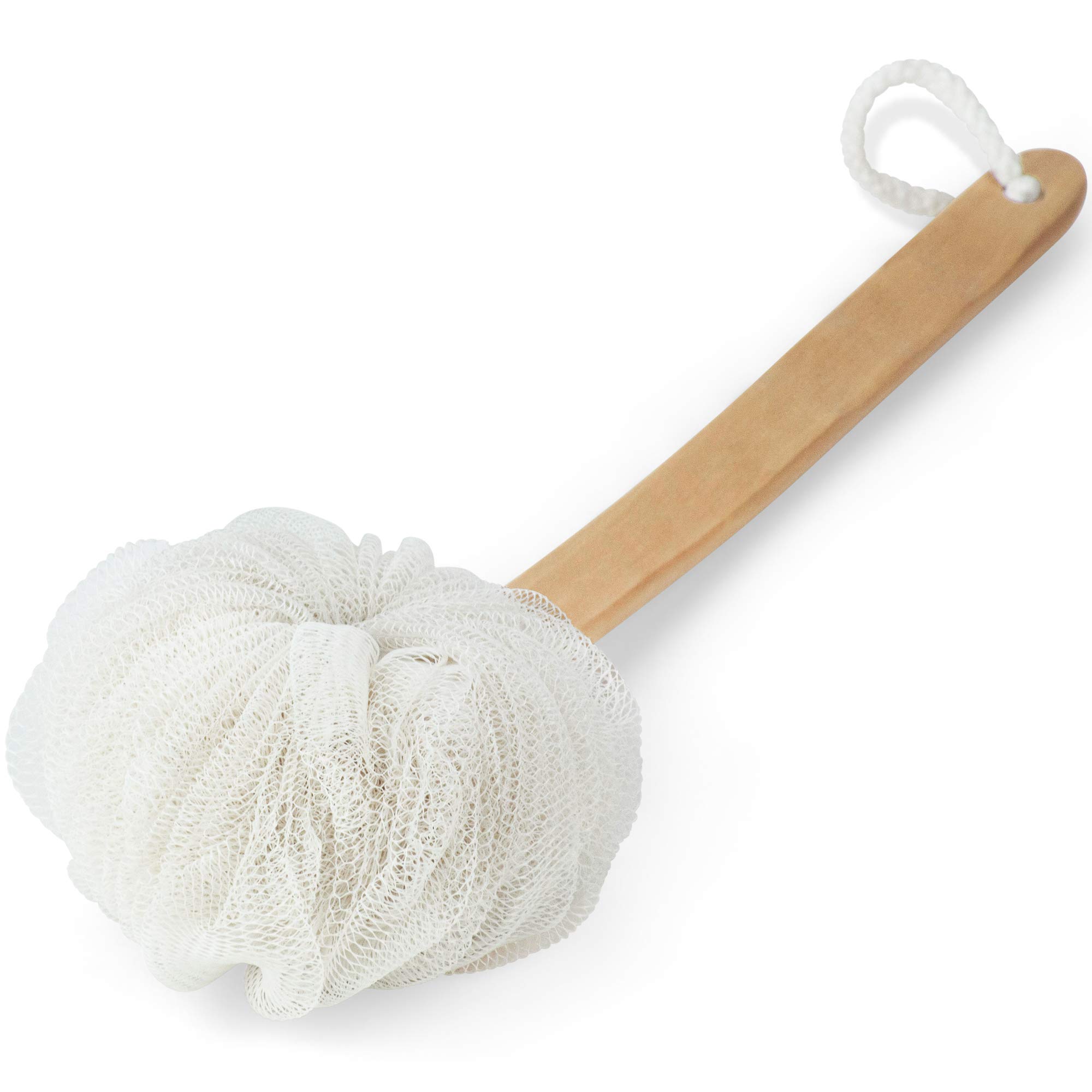 Wooden Handle Bath Sponge & Loofah Brush - Exfoliating Back Scrubber for Shower & Skin Care