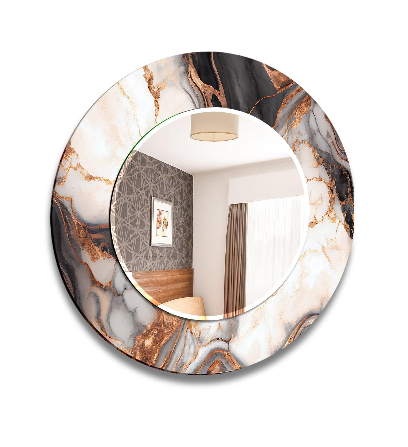 Stylish Black & White Brown Details Wall Mirror - Elegant Home Decor for Living Room, Bedroom, or Entryway
