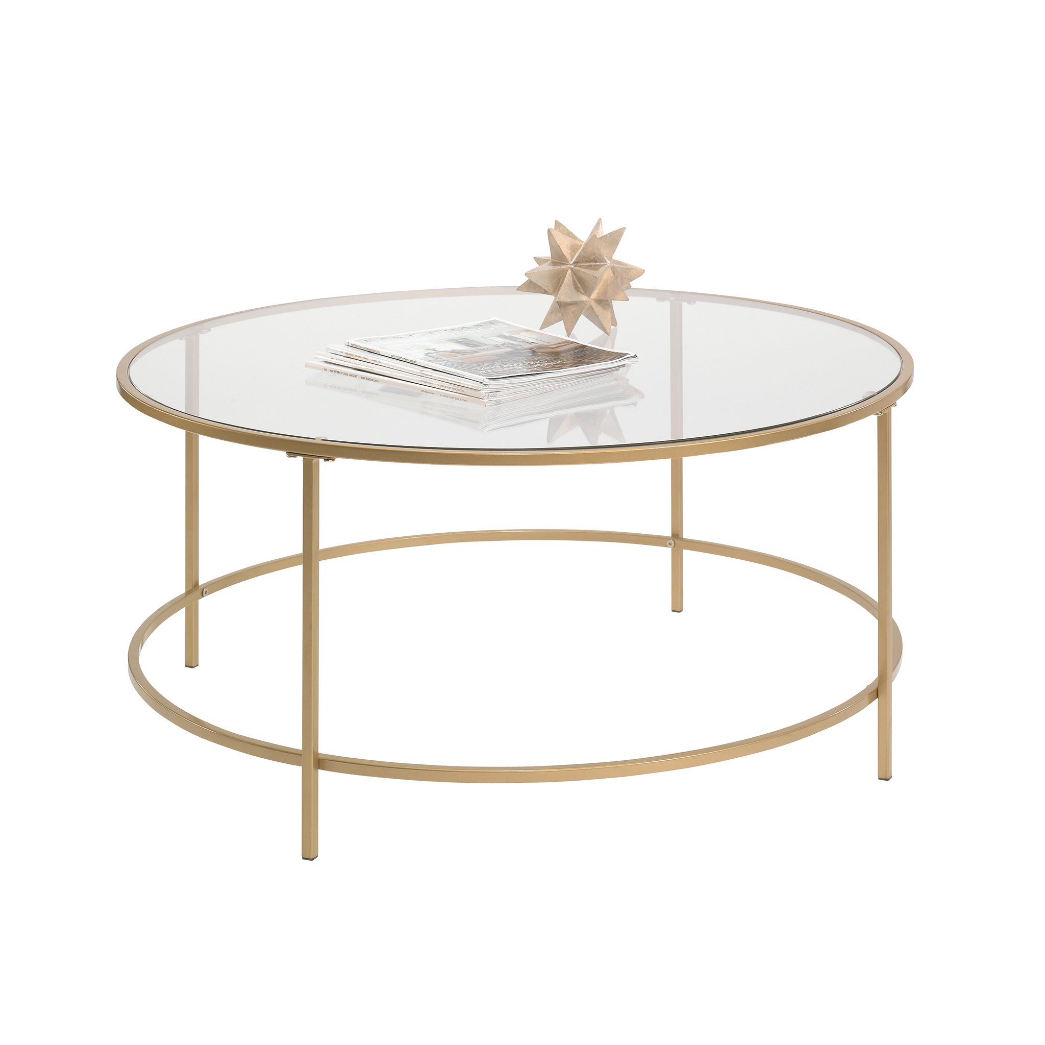 Sauder 424973 Round Coffee Table with Satin Gold Finish - Modern Living Room Centerpiece for Home Decor