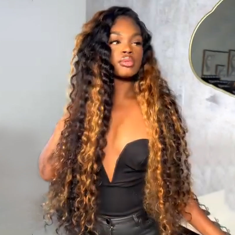 Eullair Brown Blonde Loose Deep Wave Human Hair Wig with Transparent HD Lace - Pre-Colored Lace Frontal Wig for Women | Natural Look for Daily Wear, Parties & Special Occasions