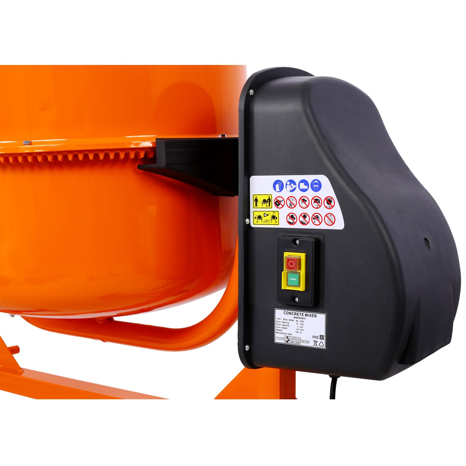 5 Cu. Ft Electric Cement Mixer Machine - 650W AC Motor Portable Concrete Mixer for Mortar, Stucco & Fodder | Heavy Duty Construction Tool for DIY Projects & Professional Use (Orange)
