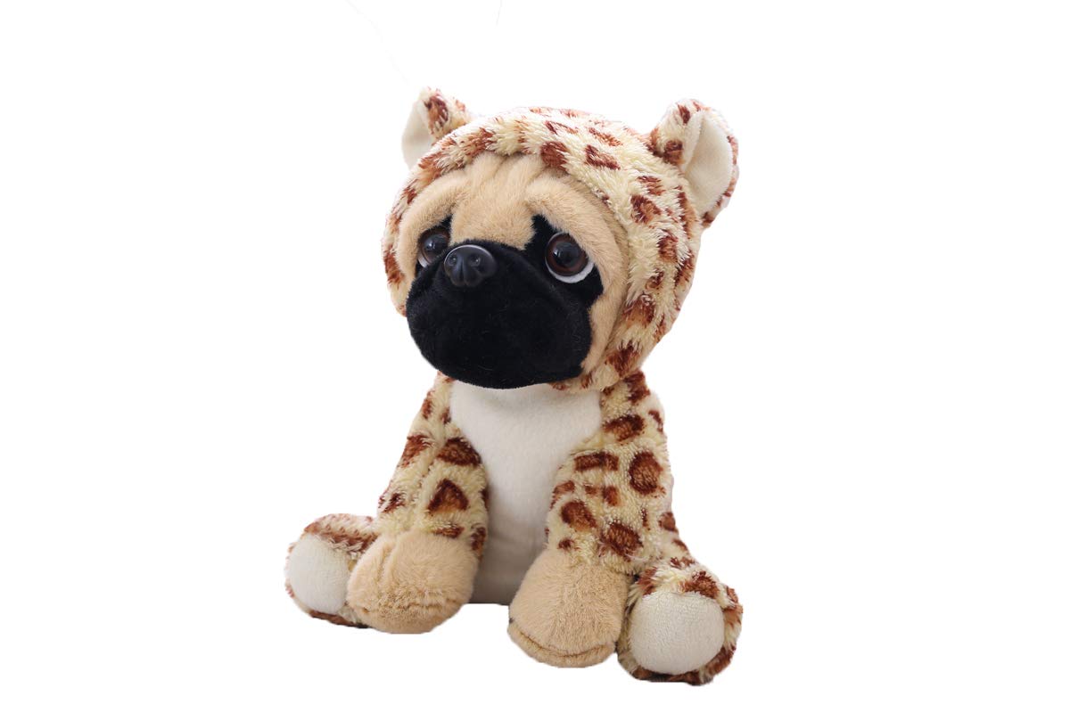 Cute 12-inch Pug Dog Stuffed Animal in Brown Panther Costume - Soft Plush Toy for Kids | Perfect for Cuddling, Birthday Gifts & Nursery Decor