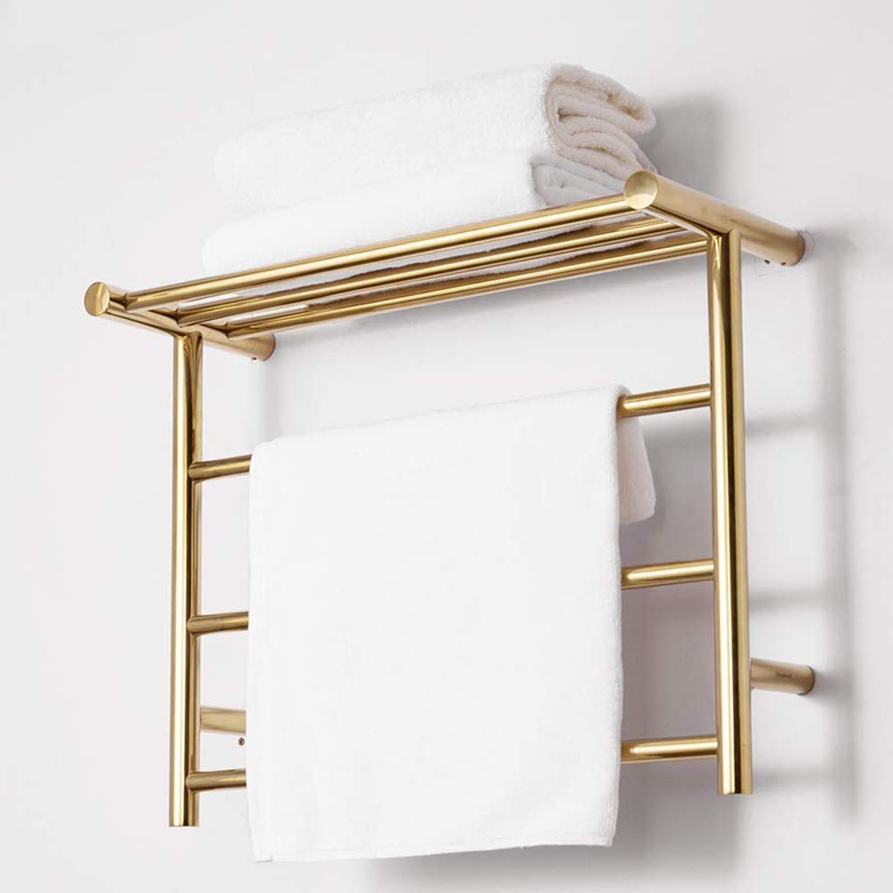 Premium 6-Bar Electric Towel Warmer & Drying Rack - Wall Mounted Heated Towel Rack with Hardwired & Plug-in Options (Gold) - Perfect for Bathrooms, Spas, and Luxury Home Heating Solutions