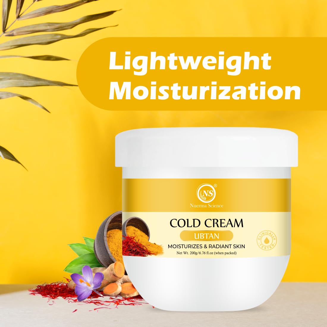 Nuerma Science Ubtan Nourishing Cold Cream with Turmeric, Milk Protein & Saffron for Radiant Skin | Reduces Dark Spots & Dry Skin | Deep Hydrating & Moisturizing Winter Cream - 200 GM | Perfect for Dry Winter Skin Care & Nighttime Moisturizing Routine