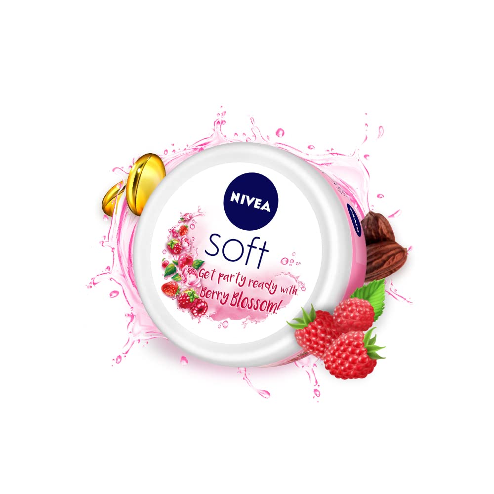 Nivea Soft Light Moisturizing Cream with Vitamin E & Jojoba Oil - Playful Peach & Berry Blossom (100ml) | Hydrating Face, Hand & Body Lotion for Daily Skincare Routine | Perfect for Dry Skin Care & Makeup Prep