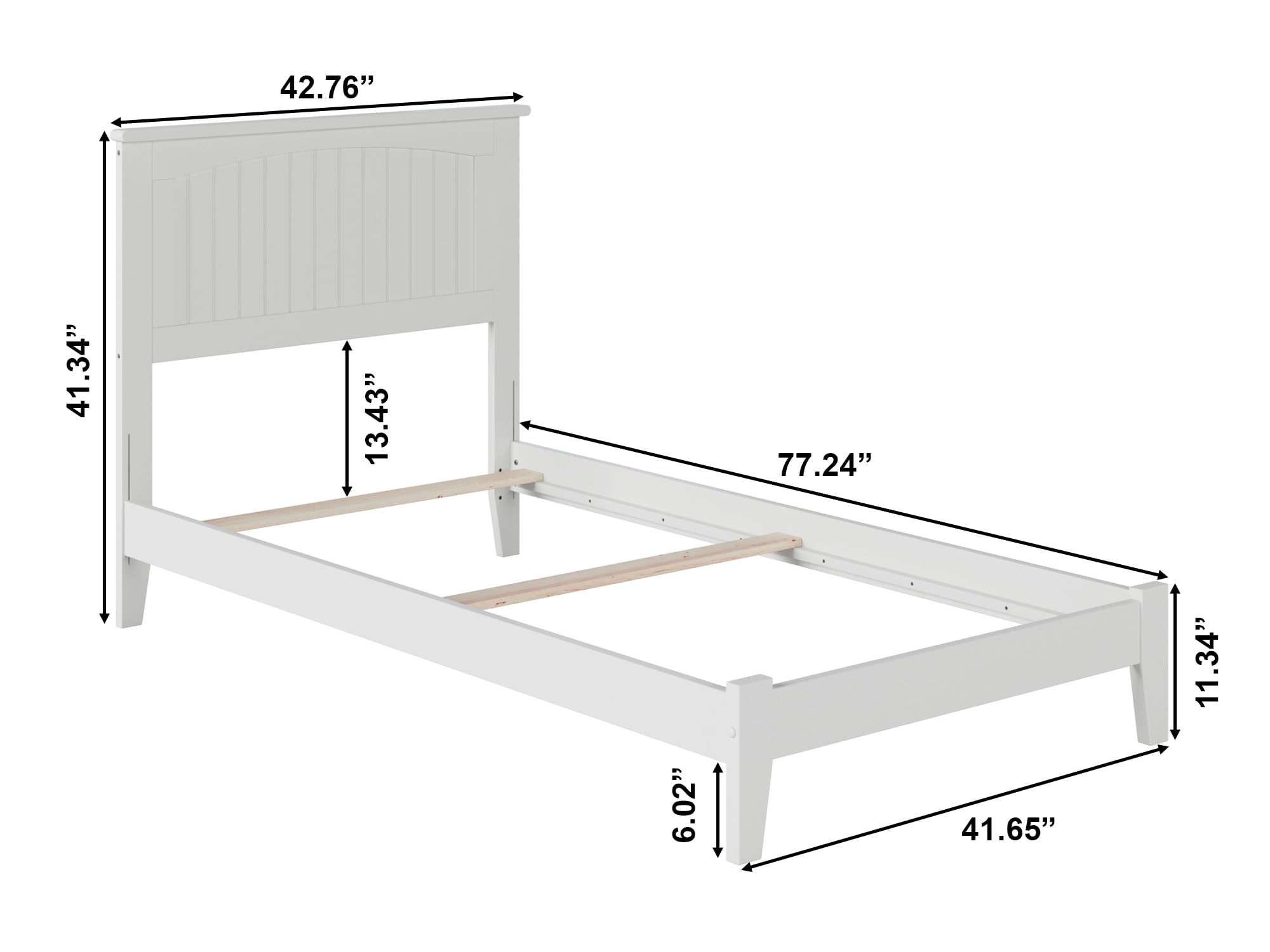AFI Nantucket Twin Foundation Bed Frame with USB Charging Ports - White - Perfect for Small Bedrooms, Guest Rooms & Dormitories