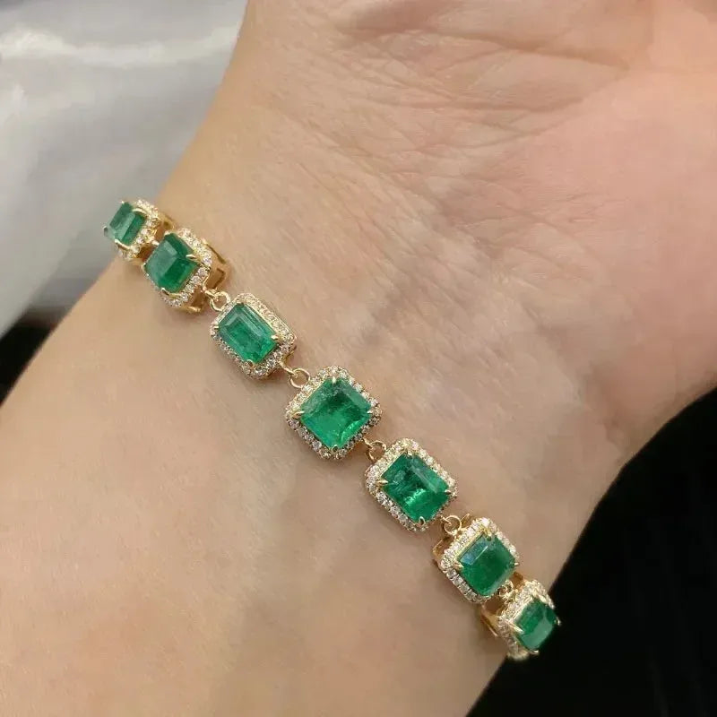 18K Yellow Gold 4.5ct Colombian Color Lab-Grown Emerald Bracelet - Custom Design Luxury Jewelry for Women, Anniversary Gift, Party & Wedding Accessories