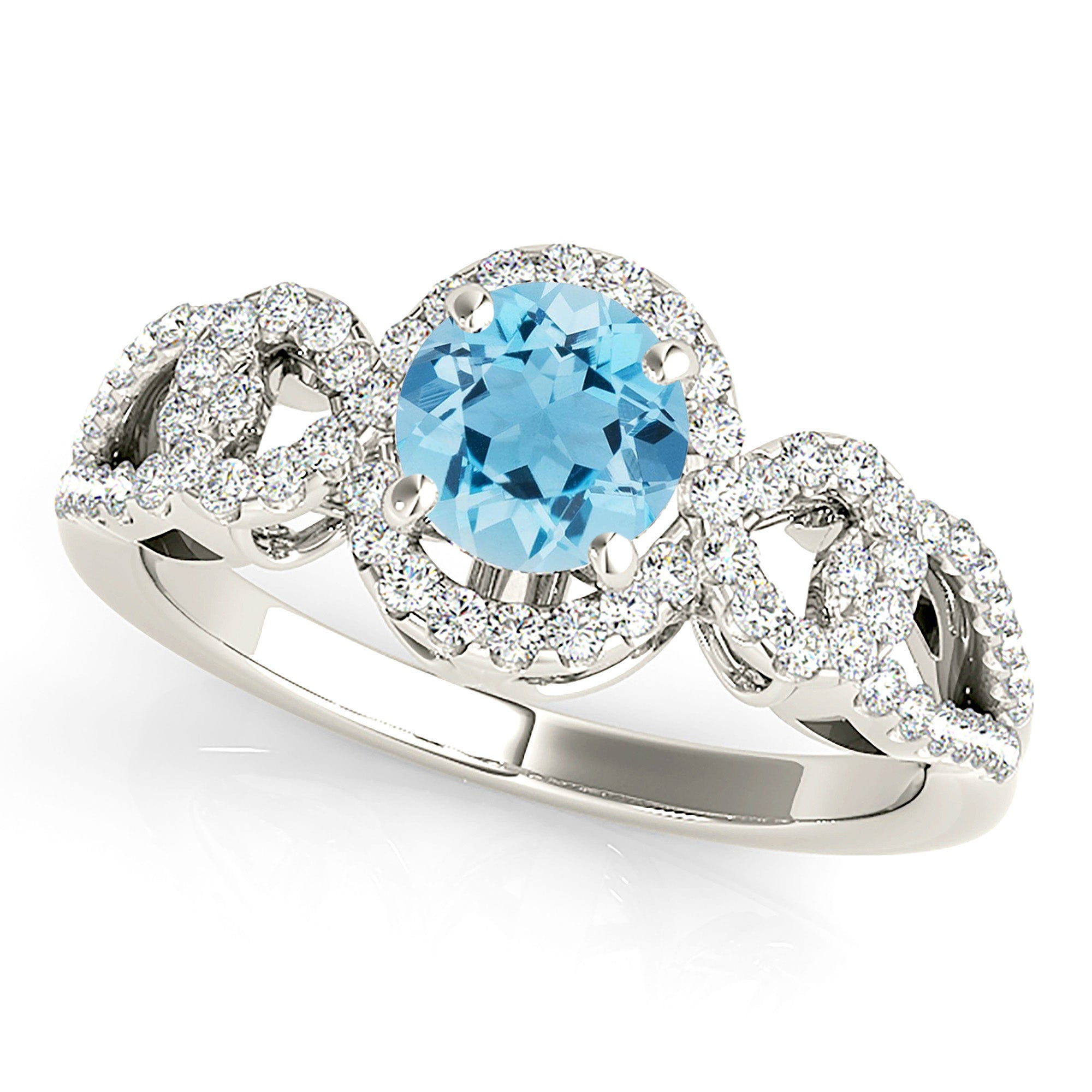 1.10 ct Genuine Aquamarine Halo Ring with Open Diamond Band - Elegant Engagement, Wedding, Anniversary Gift for Women