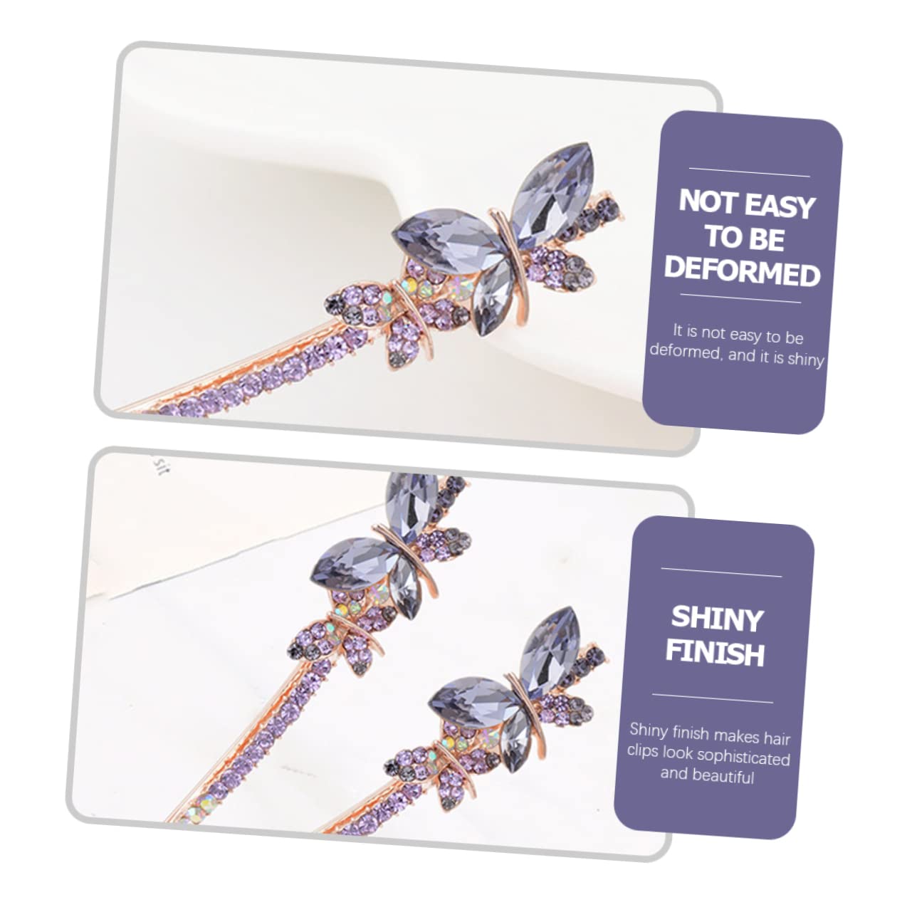 Minkissy 2 Pairs Acetate Butterfly Hair Clips for Women - Rhinestone Bow Barrettes Hair Accessories for Parties, Weddings & Everyday Elegance