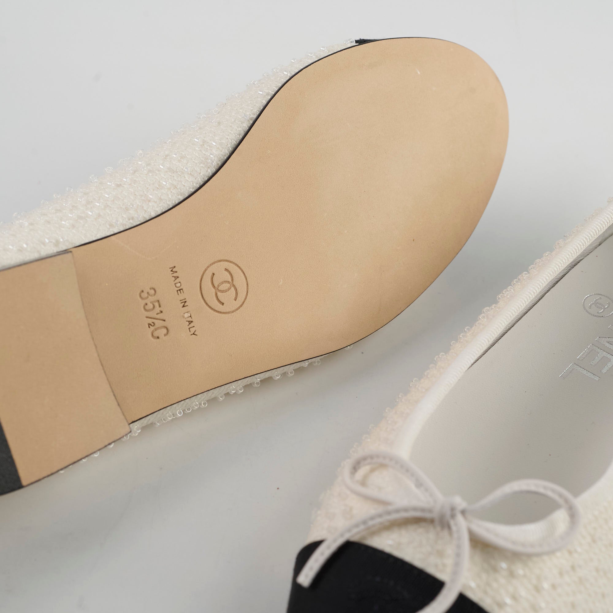 Chanel Ballet Flats for Women Size 35.5 - Classic White & Black Leather Comfortable Shoes | Perfect for Office, Wedding & Casual Wear