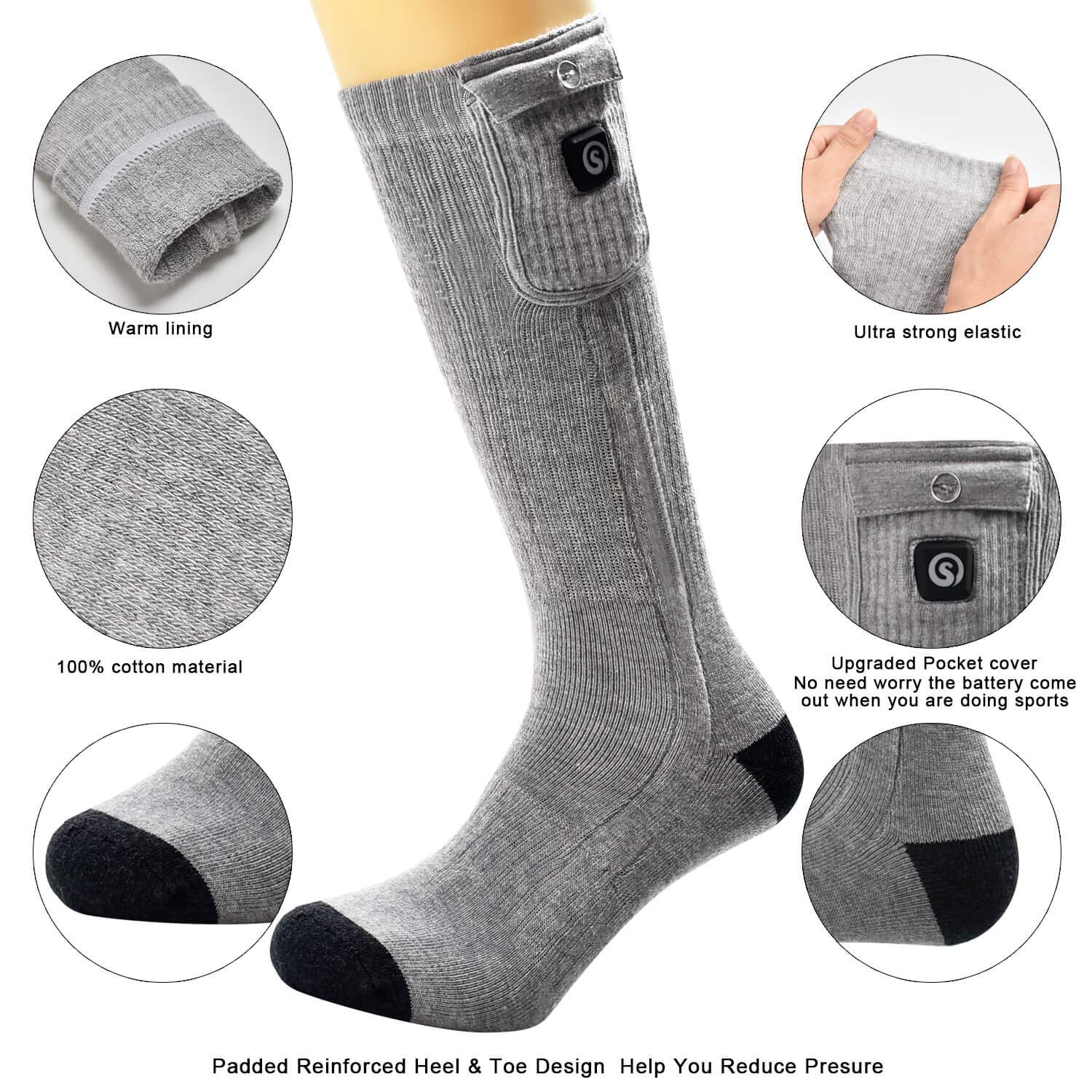 SNOW DEER 7.4V Rechargeable Battery Heated Socks for Men & Women - Electric Warming Socks for Hunting, Fishing, Camping, Hiking, Motorcycle & Ski - Winter Foot Warmer for Cold Weather Outdoor Activities