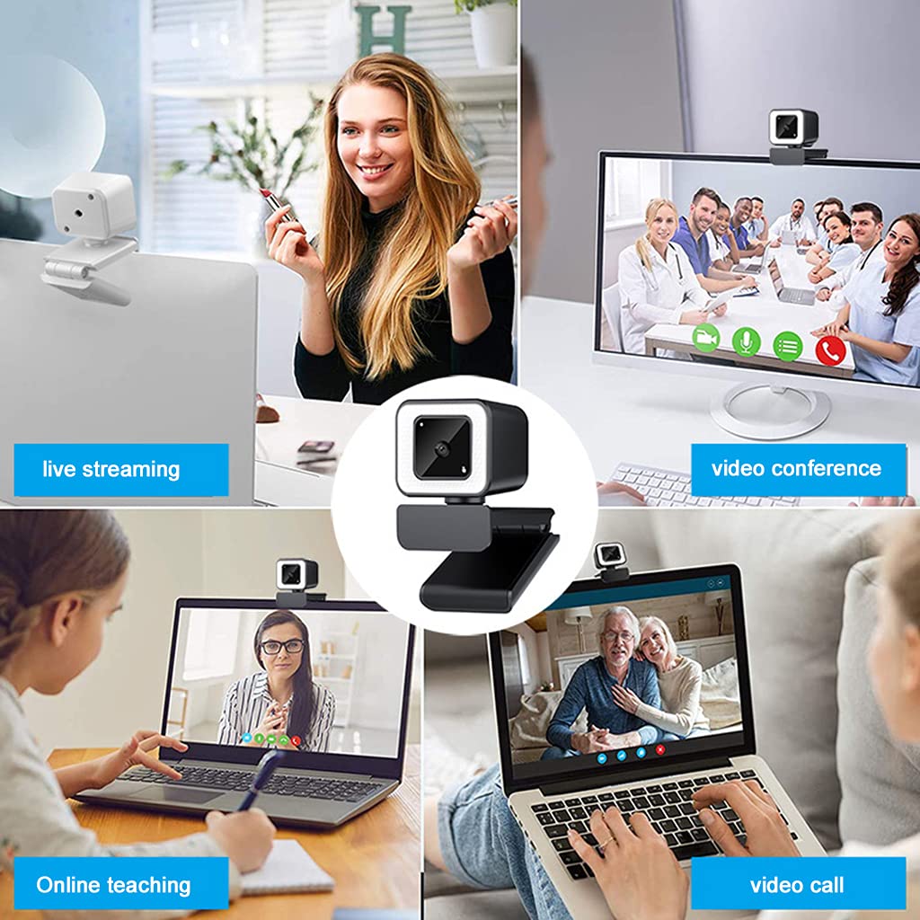 2K HD Beauty Webcam with USB Auto Focus & 3-Level Fill Light for Computer - Perfect for Video Conferencing, Live Streaming, Online Teaching & Gaming on Laptop/PC (USB Camera with Light)