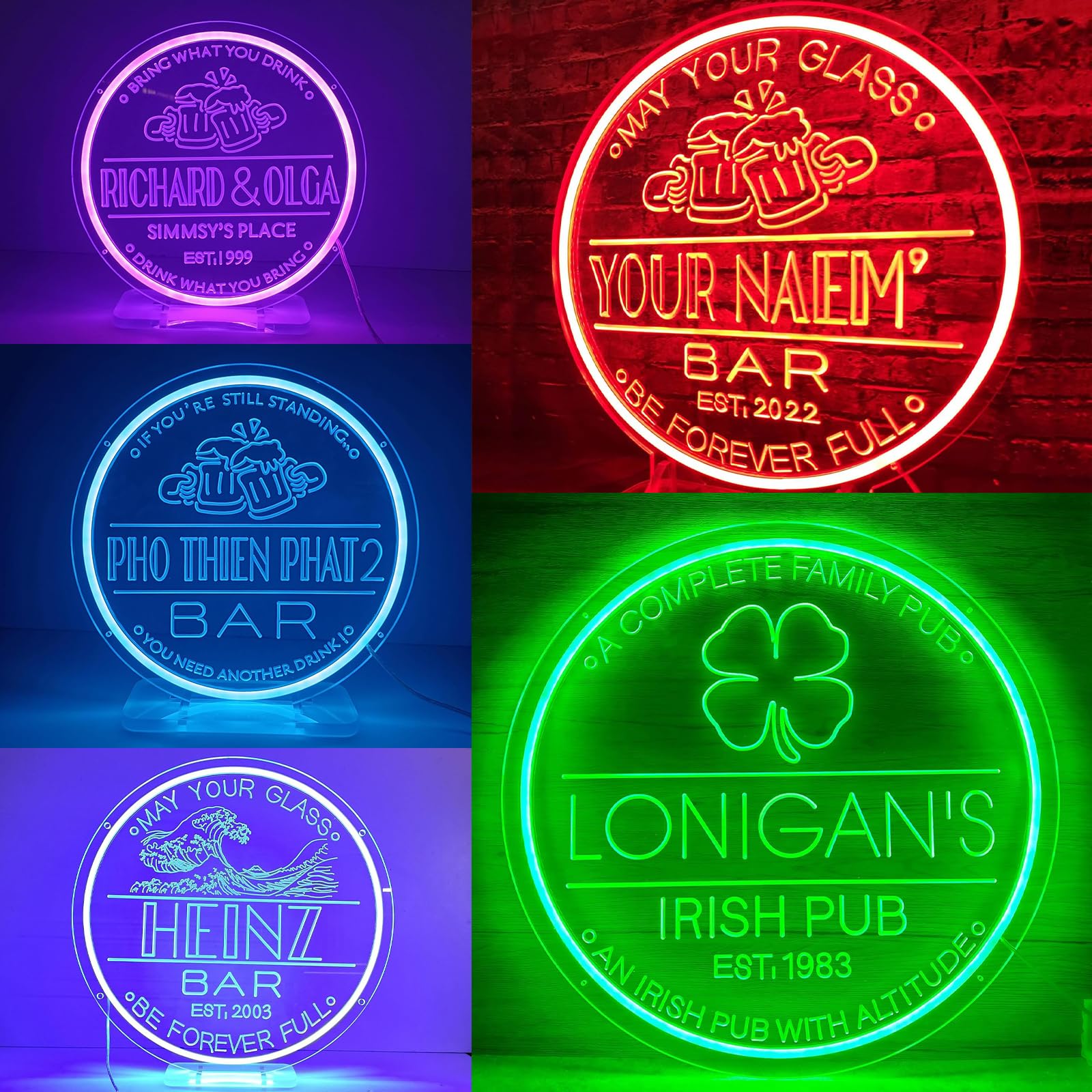 Custom LED Neon Bar Sign - Personalized Name Wall Decor for Man Cave, Dimmable with Remote | 20x20 Inch Pub, Bistro & Home Bar Lighting | Perfect Gift for Dad's Birthday & Men's Home Decor