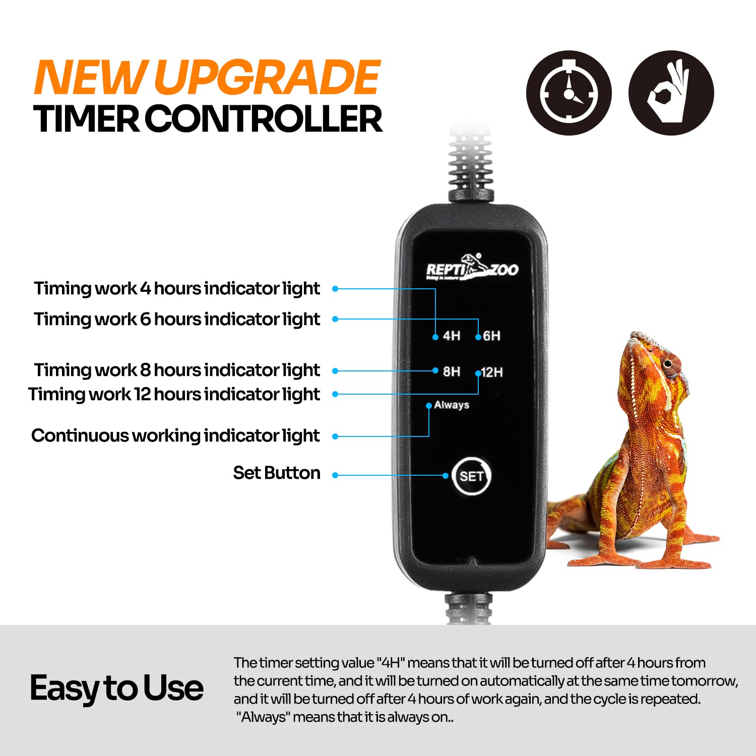 REPTI ZOO T5 HO UVB Lighting Combo Kit with Timer - 54W Desert 10.0 UVB T5 Lamp Bulb & Reptile Light Fixture Terrarium Hood - Perfect for Bearded Dragons, Turtles & Reptile Habitat Lighting