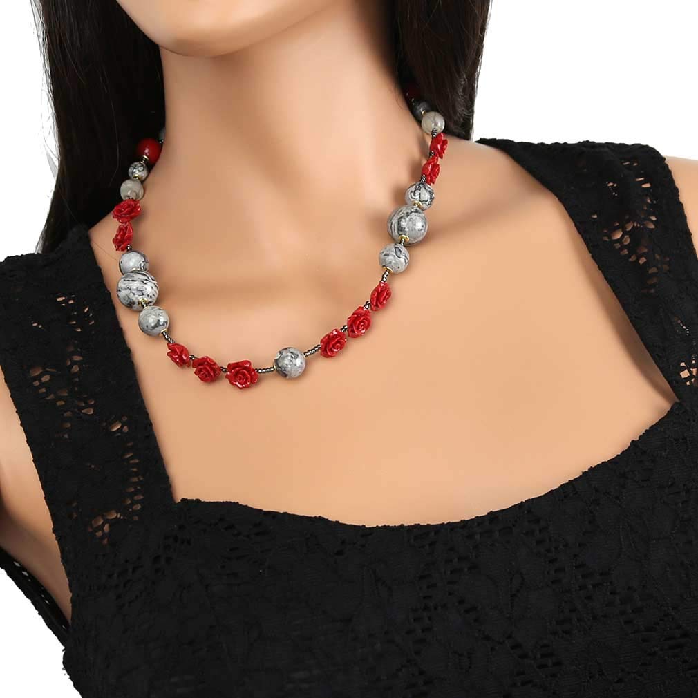 Authentic Murano Glass Rosa Di Marmo Necklace from Venice Italy | Handcrafted Italian Jewelry for Women | Perfect Gift for Anniversary, Birthday & Special Occasions