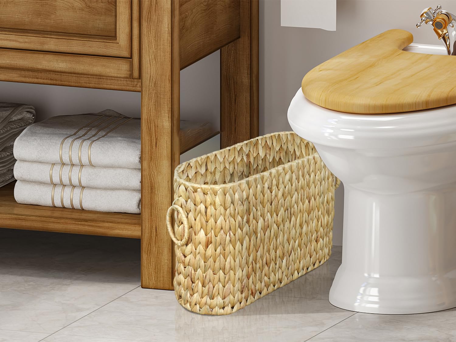 Water Hyacinth Toilet Paper Storage Basket - Large Bathroom Organizer Holds 9 Mega Rolls - Natural Woven Toilet Paper Holder for Bathroom, Vanity & Powder Room - Perfect for Home, Apartment & Guest Bath Decor