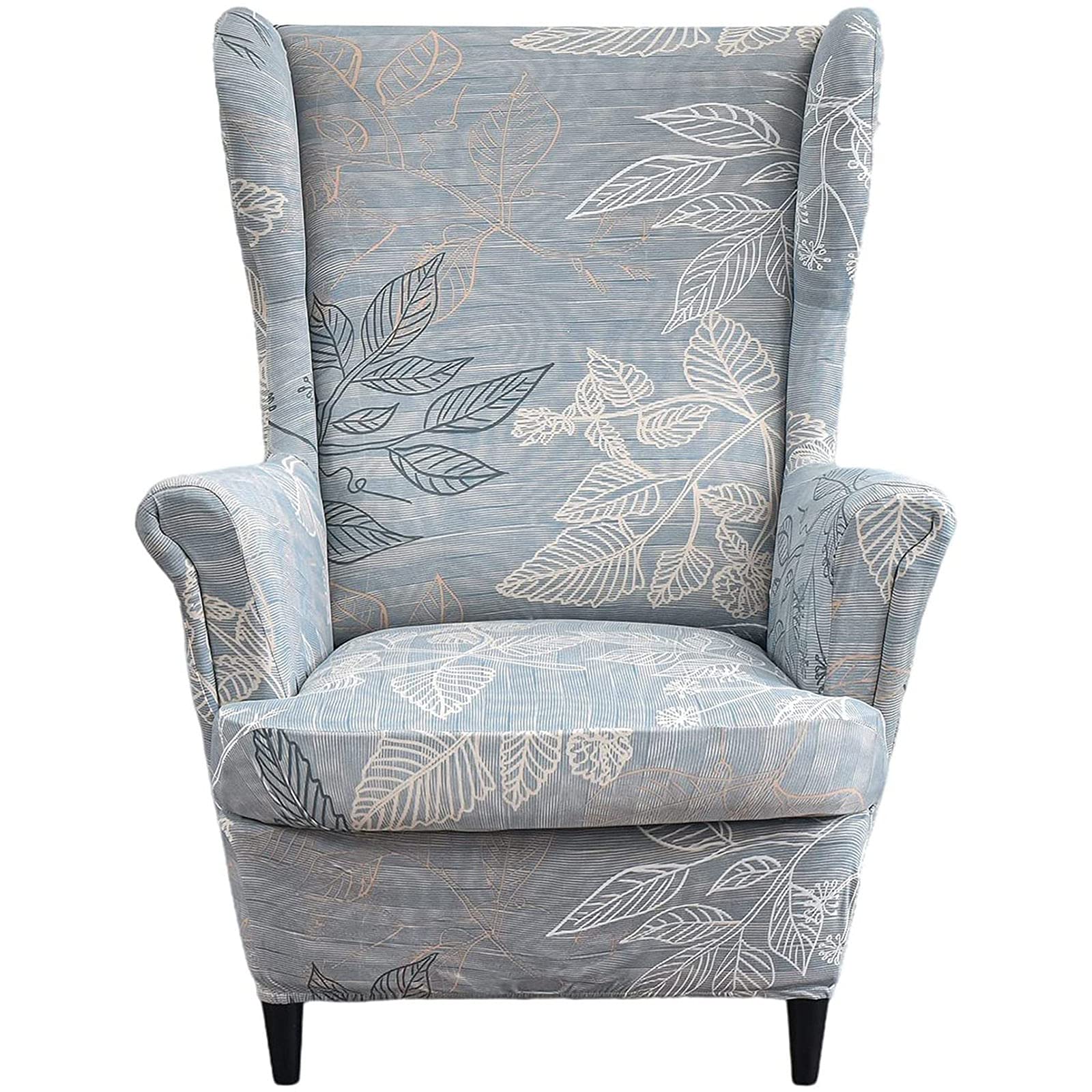 Printed Stretch Wing Chair Slipcover 2-Piece Set - Soft Spandex Wingback Chair Covers Washable & Removable - Perfect for Living Room, Bedroom, or Office Decor
