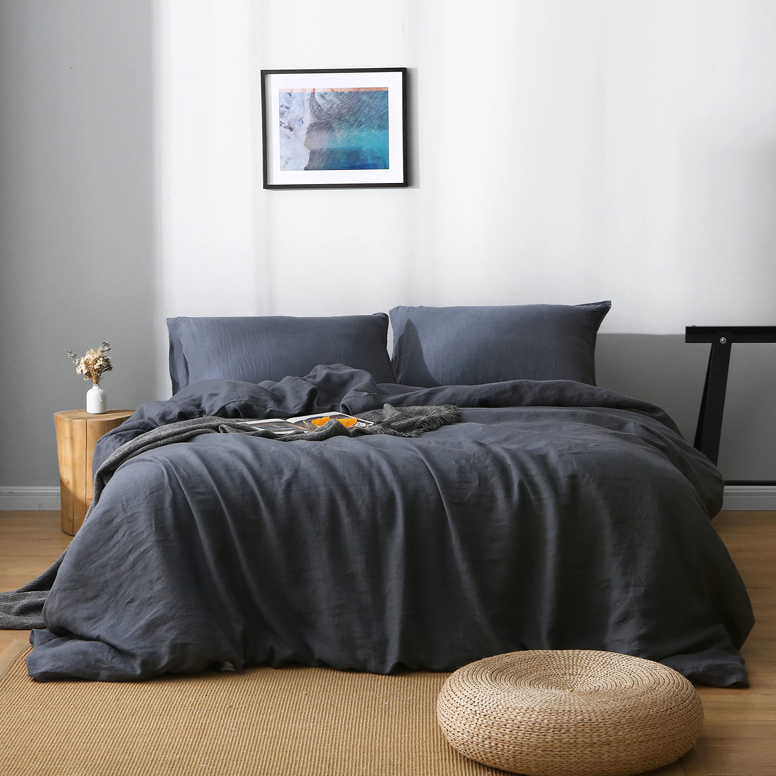 100% Organic Linen Duvet Cover Set - Stone Washed French Linen Bedding | Ultra Soft, Breathable & Comfortable Twin Size (2pc, Silver Grey) for Cozy Bedroom & Guest Room Decor