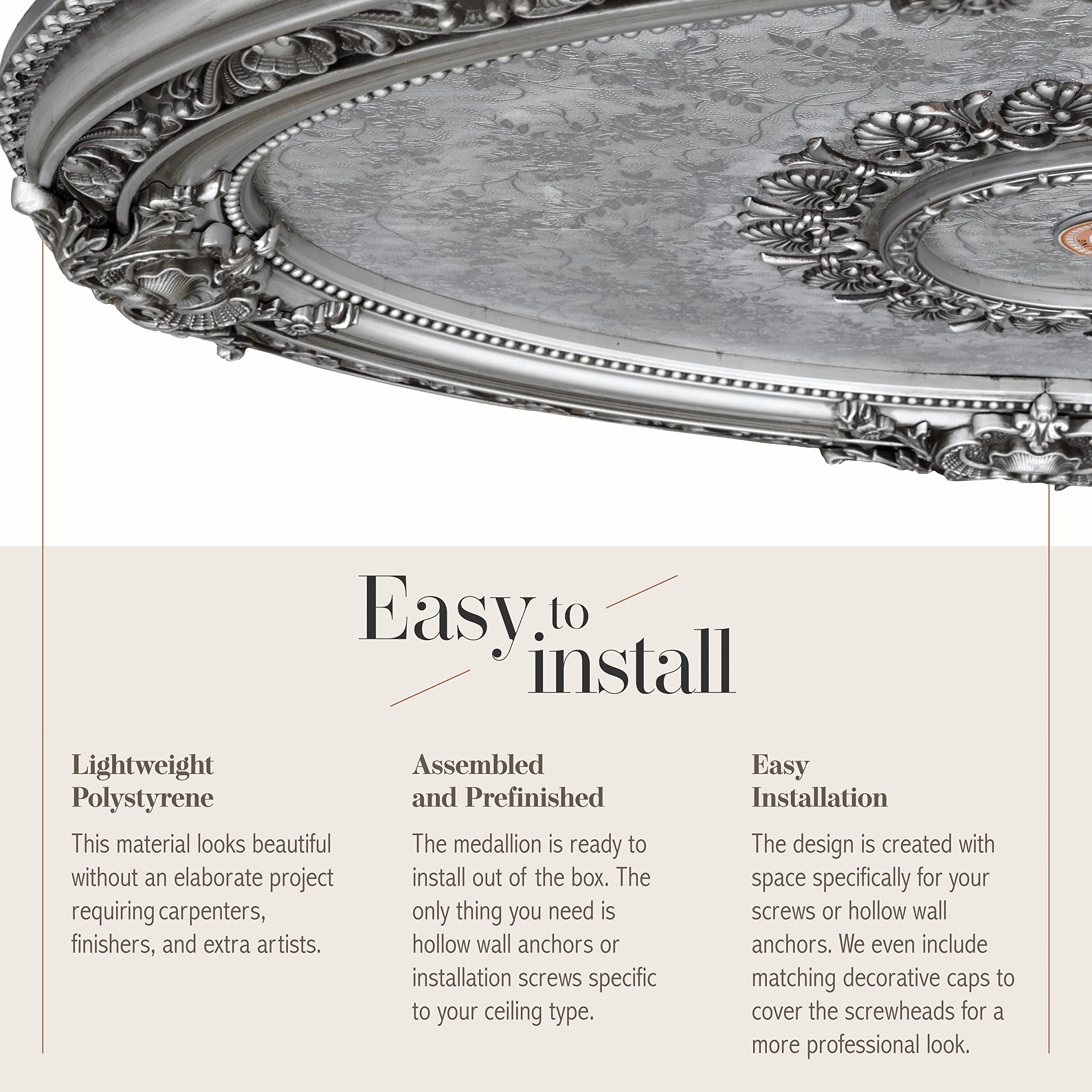 43 Inch Silver Petite Oval Round Chandelier Ceiling Medallion - Elegant Fan Medallion for Dining Room, Bedroom & Living Room Lighting Decor