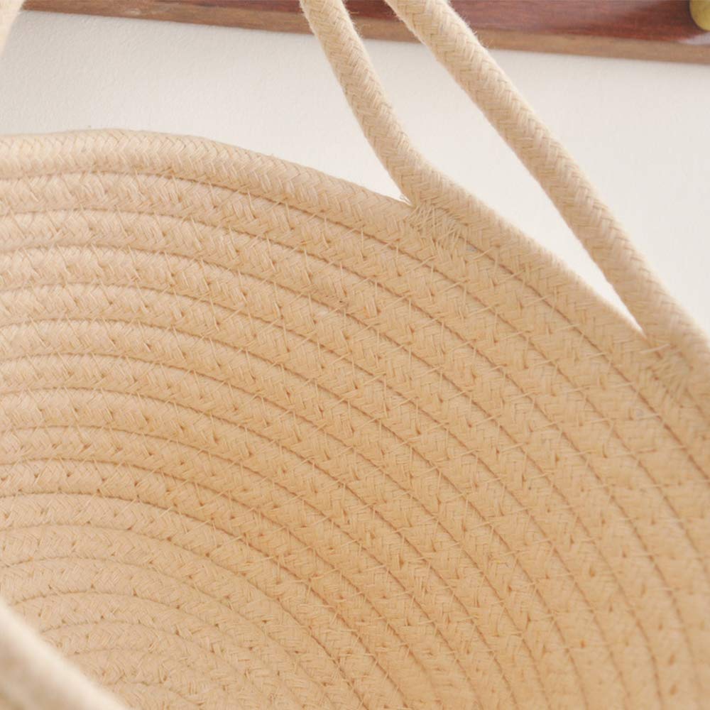 Stylish Cotton Woven Storage Basket with Hang Rope - Foldable Snack Organizer, Kids Room Decor, Household Item Storage Solution (Brown) - Perfect for Nursery, Playroom & Kitchen Organization
