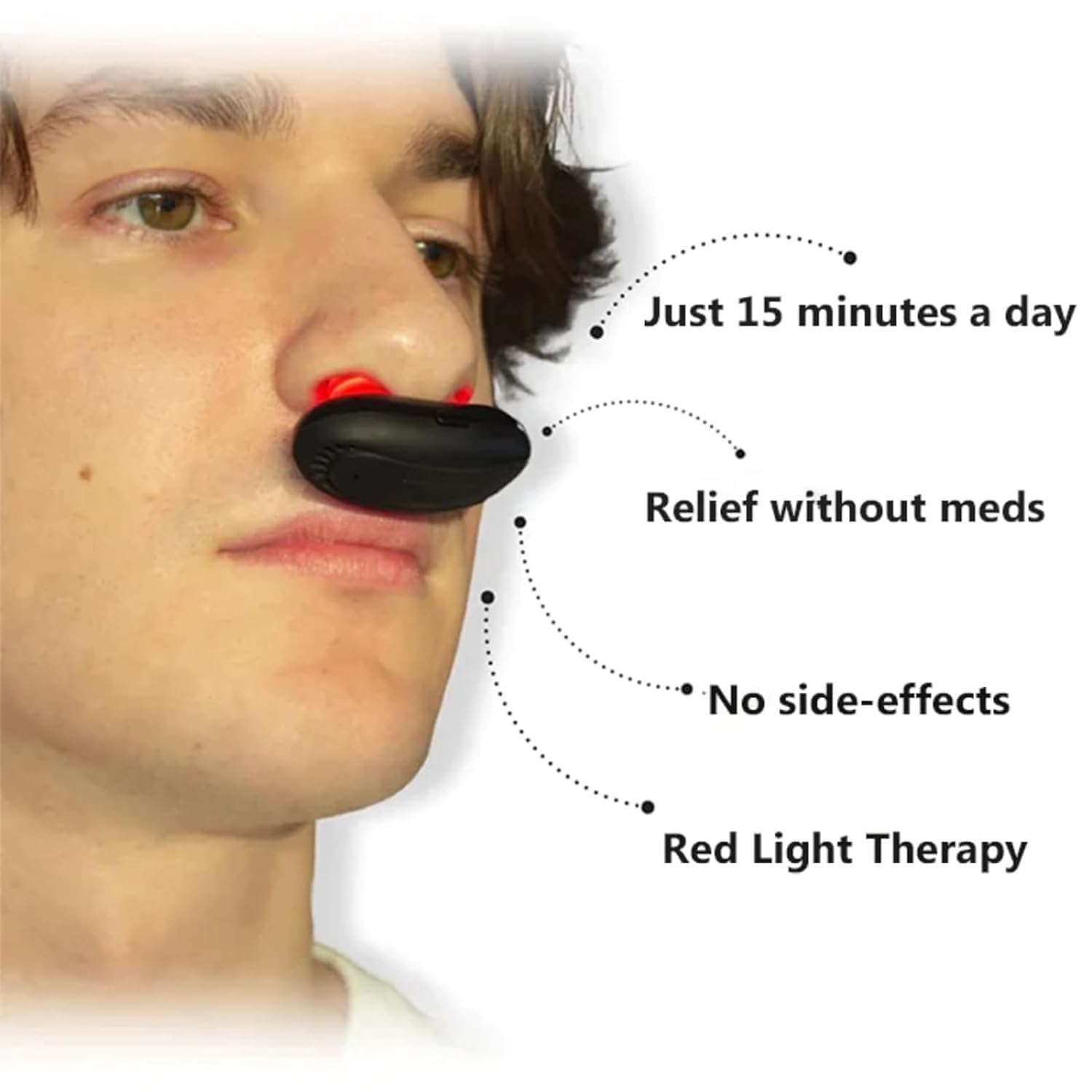RespiRelief Red Light Nasal Therapy Device for Sinus Relief & Better Breathing - Portable Red Light Therapy for Nose (1 Pack) - Ideal for Allergy Relief, Cold Symptoms & Nasal Congestion at Home or Travel