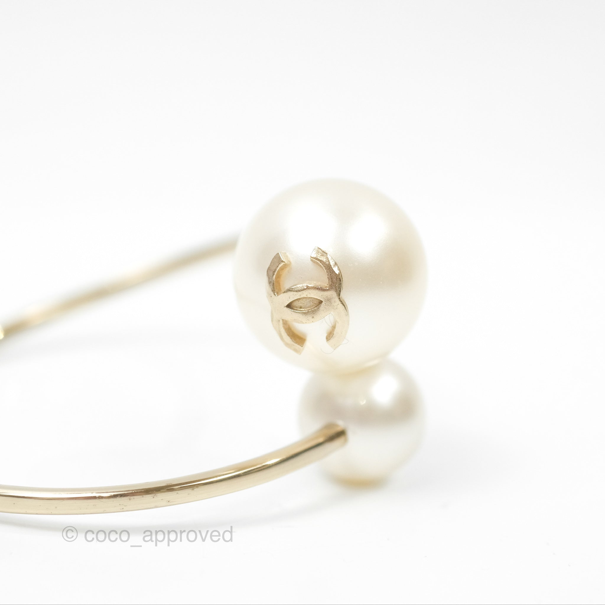 Chanel CC Pearl Bangle Gold Tone Bracelet for Women - Luxury Fashion Jewelry Gift for Anniversary, Birthday & Special Occasions