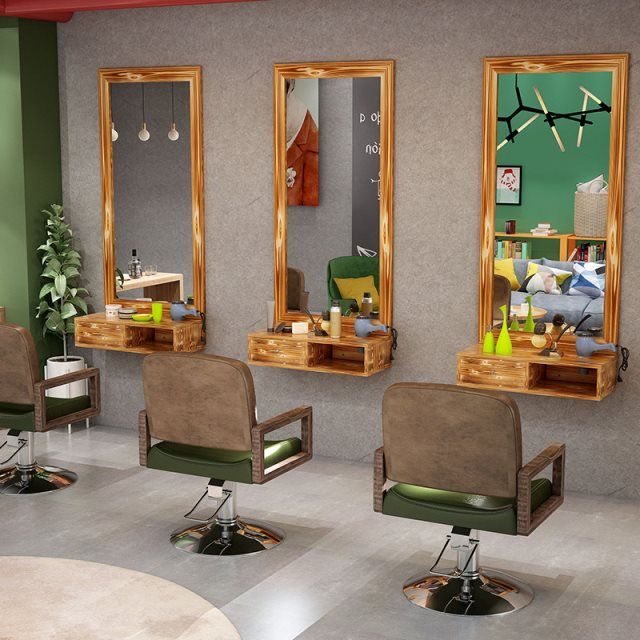Vintage Salon Mirror with Built-in Vanity Desk - Elegant Dressing Table for Makeup & Hair Styling - Perfect for Bedroom, Boudoir & Beauty Salon Decor