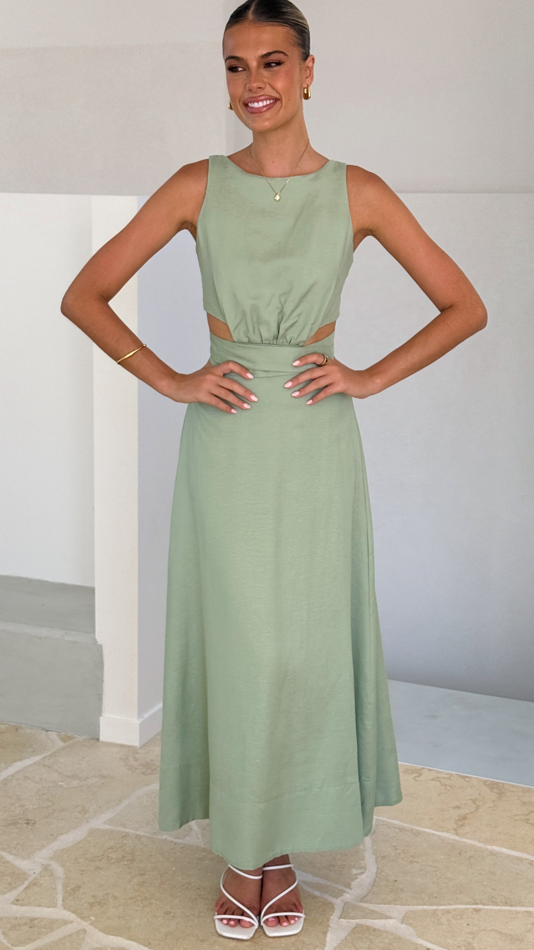 Kimberley Maxi Dress for Women - Flowy Long Summer Dress in Sage Green | Perfect for Beach, Vacation, and Casual Outings