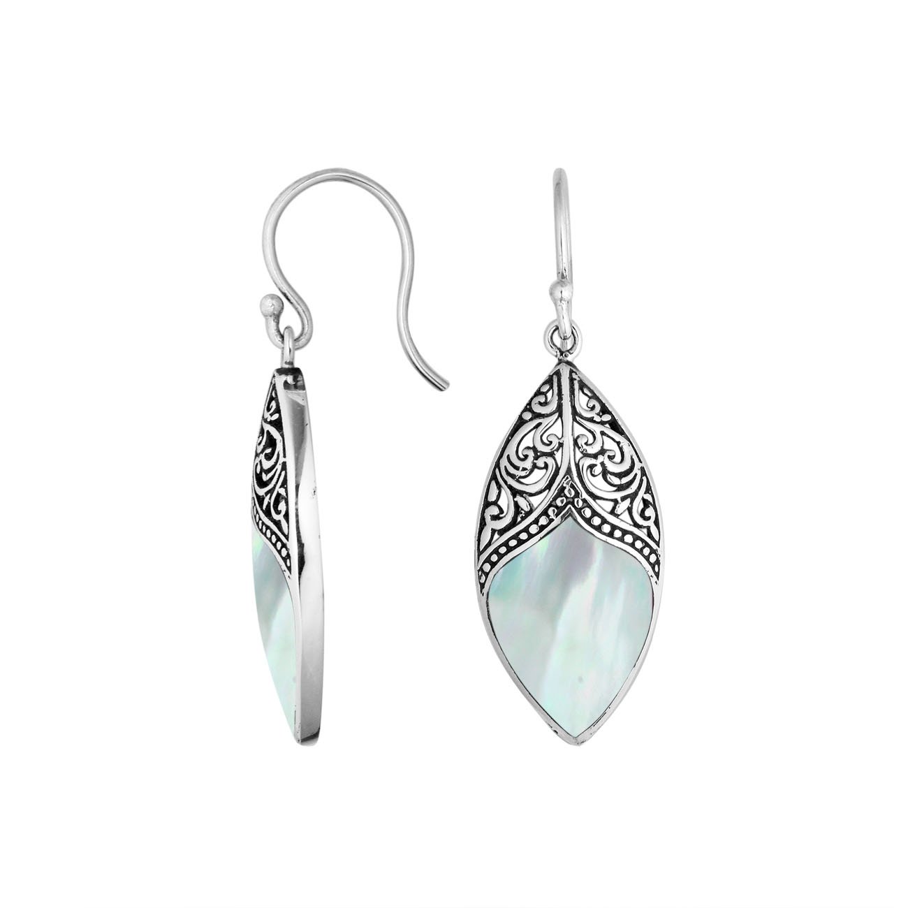 Bali Designs Sterling Silver Marquise Shape Earrings with Mother of Pearl - Elegant Dangle Earrings for Women, Perfect for Weddings, Parties & Special Occasions - AE-6195-MOP