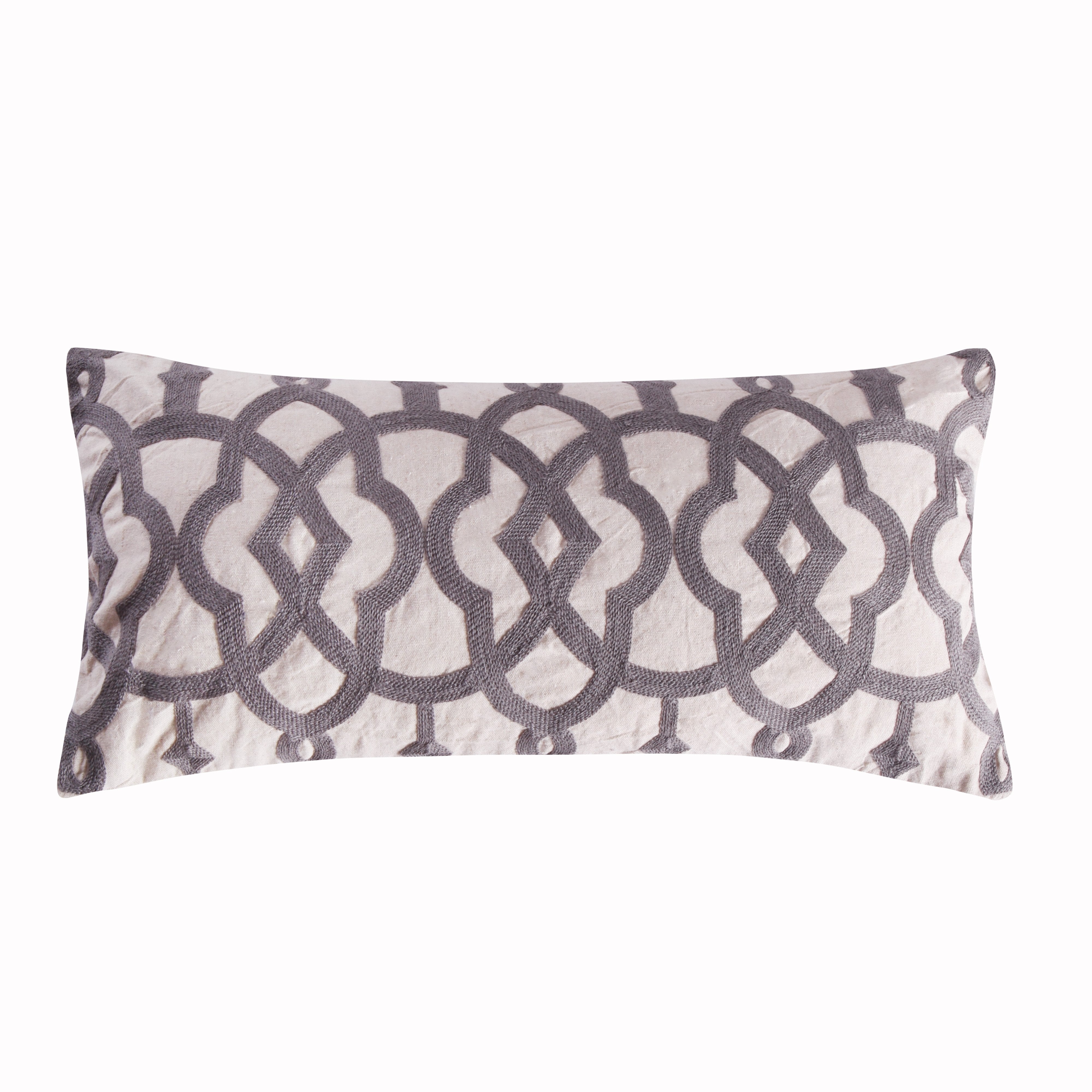 Bondi Stripe Grey Crewel Stitch Linen Pillow Cover - Handmade Embroidery Home Decor for Sofa, Bedroom & Living Room