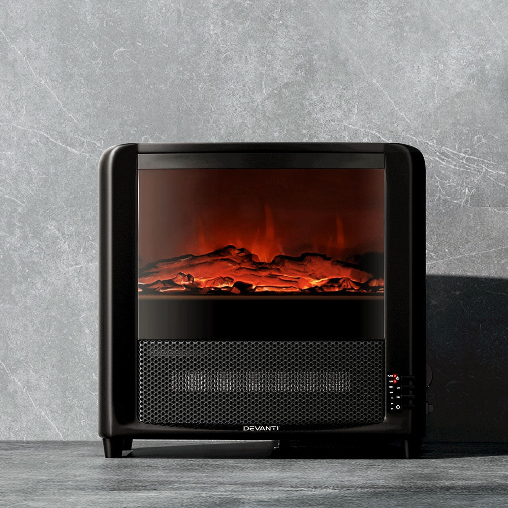 Devanti 2000W Electric Fireplace Heater with Realistic Flame Effect - Portable Space Heater for Home, Office & Bedroom - Energy Efficient Indoor Heating Solution for Winter