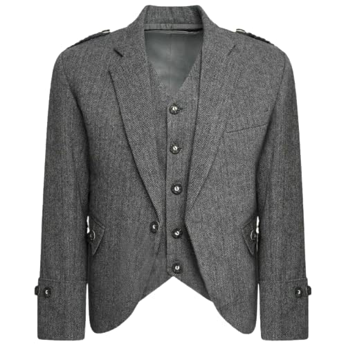 Stylish Scottish Grey Tweed Argyll Argyle Highland Kilt Jacket & Waistcoat Set - Perfect for Weddings, Formal Events & Scottish Heritage Celebrations