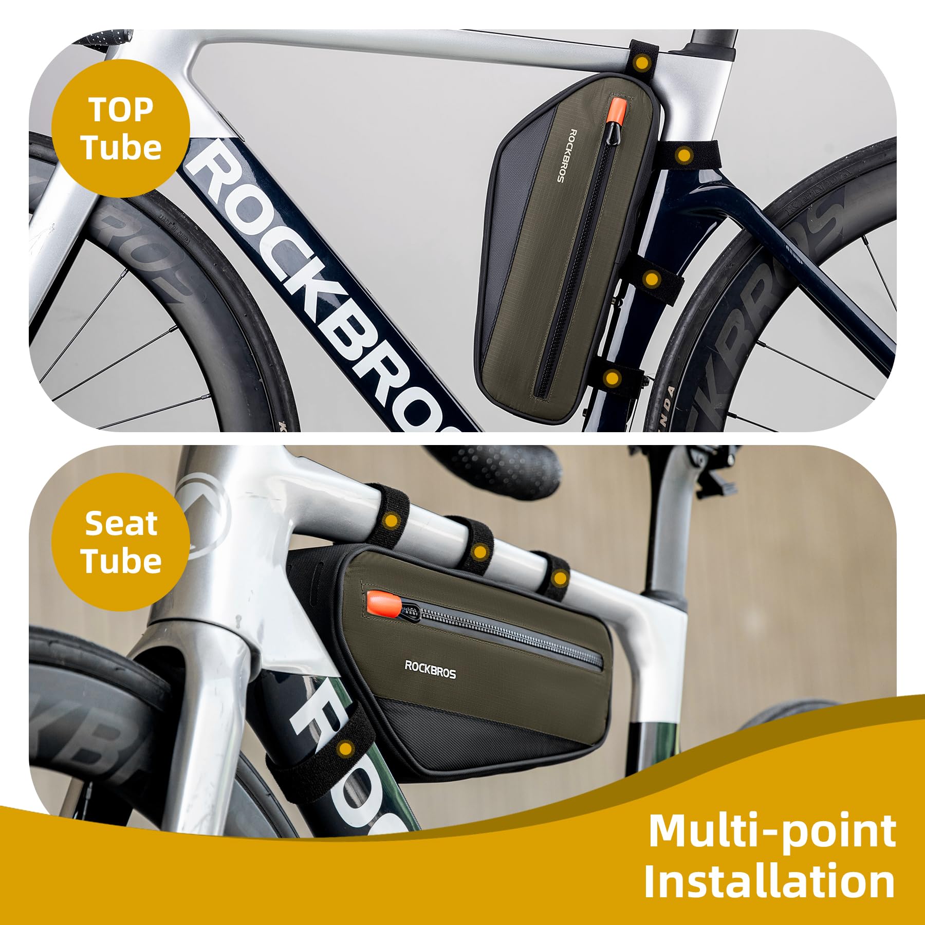 **ROCKBROS Waterproof Bike Frame Bag - 1.5L Top Tube Bicycle Bag with Large Opening Zippers for Mountain & Road Bikes | Quick Release, Durable & Lightweight | Perfect for Commuting, Cycling & Outdoor Adventures**