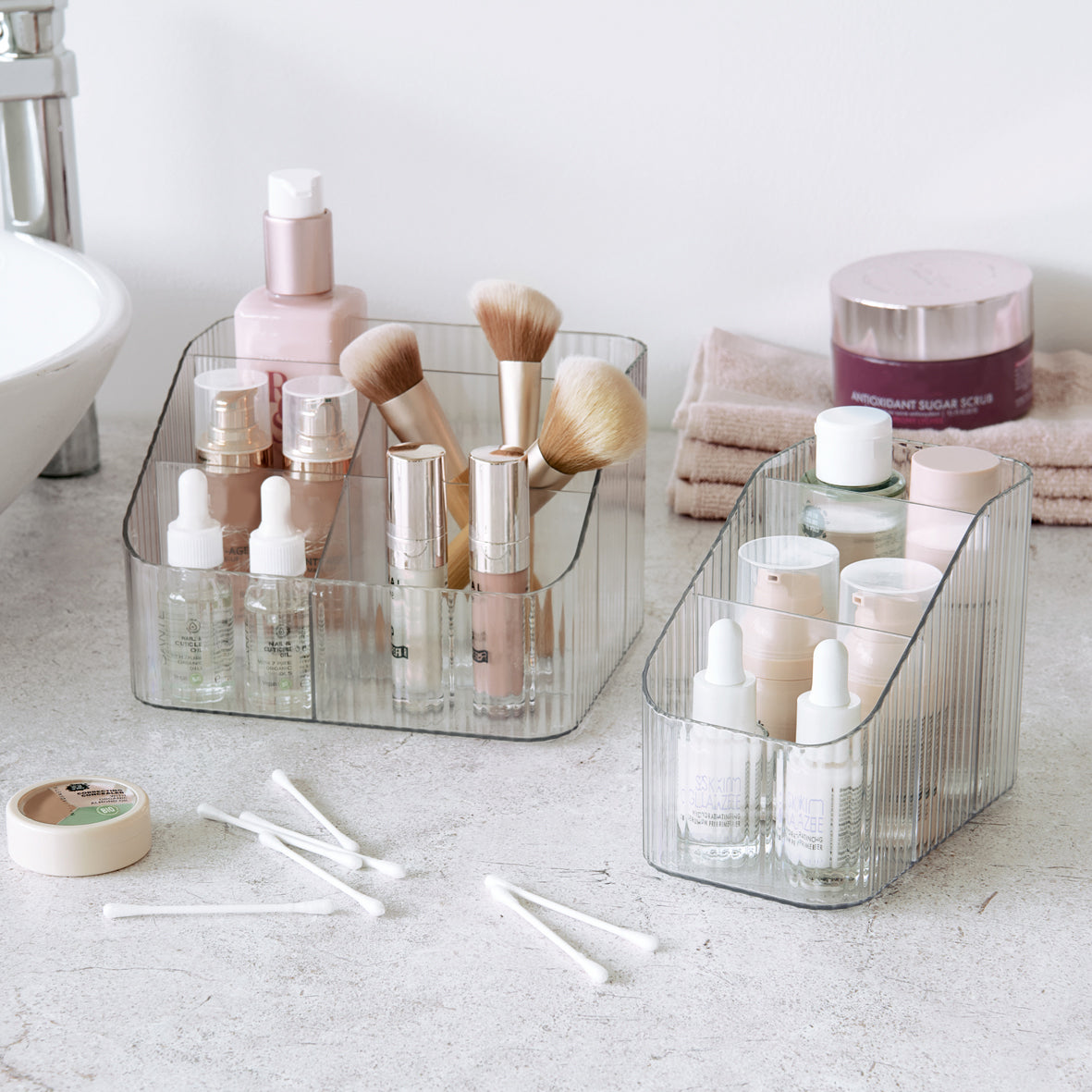 Clear 3-Compartment Organizer for Makeup, Jewelry & Office Supplies - Perfect for Vanity, Travel & Home Organization