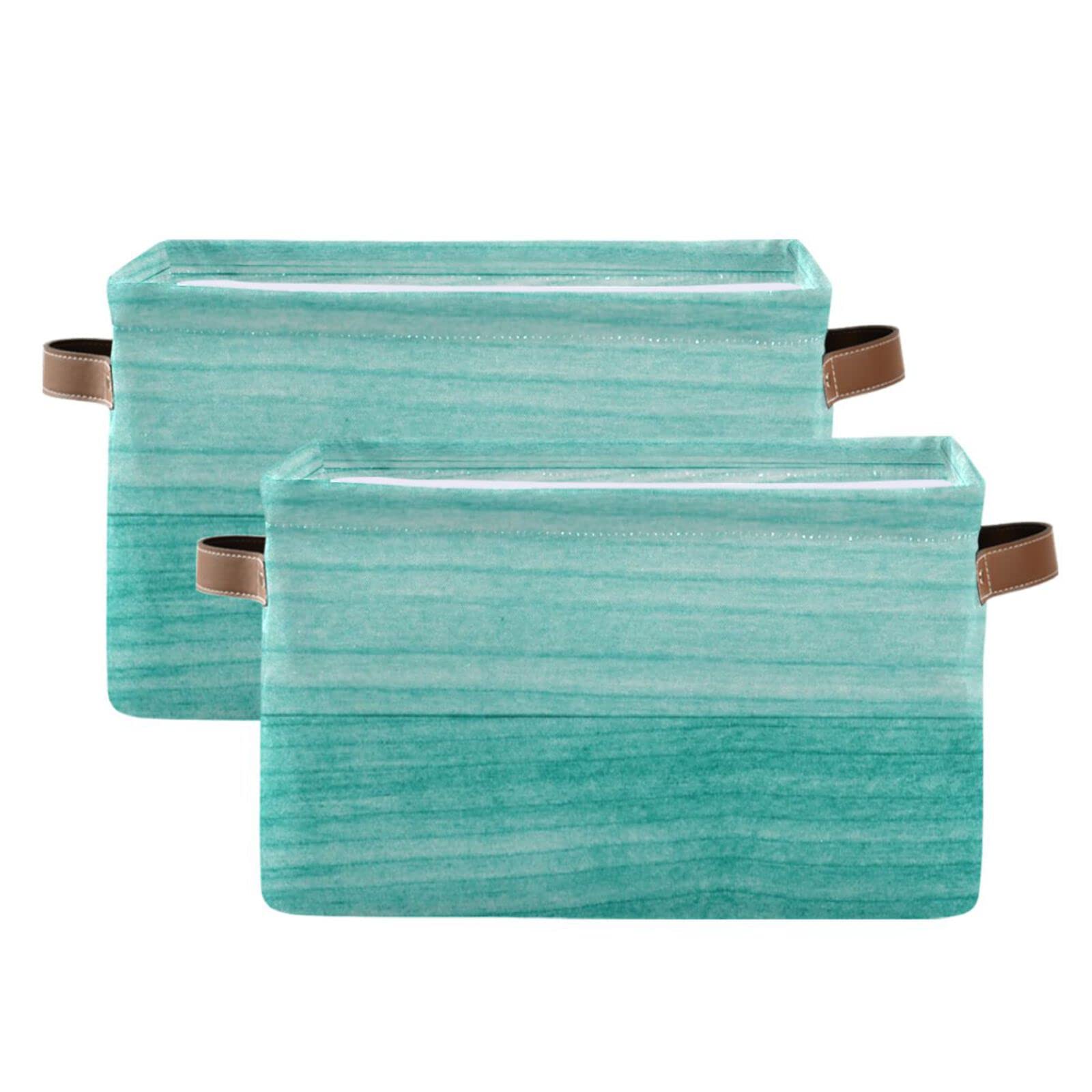 Teal Turquoise Green Wood Design Large Storage Basket - Collapsible Clothes Hamper with Handles for Nursery, Living Room, Bedroom (2-Pack) | Perfect for Organizing Toys, Blankets & Laundry