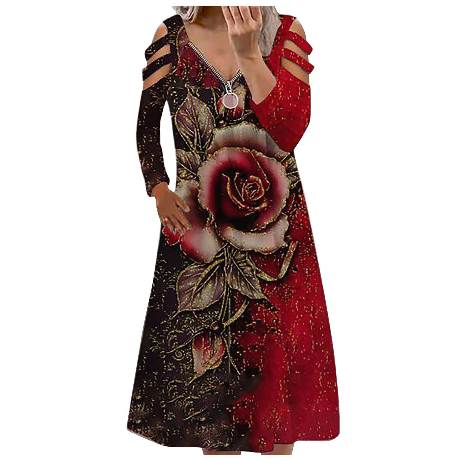 Plus Size Summer Maxi Dress for Women - Bohemian Floral Print Long Sleeve Round Neck Wedding Guest Sundress | Perfect for Beach Vacations, Garden Parties & Casual Outings