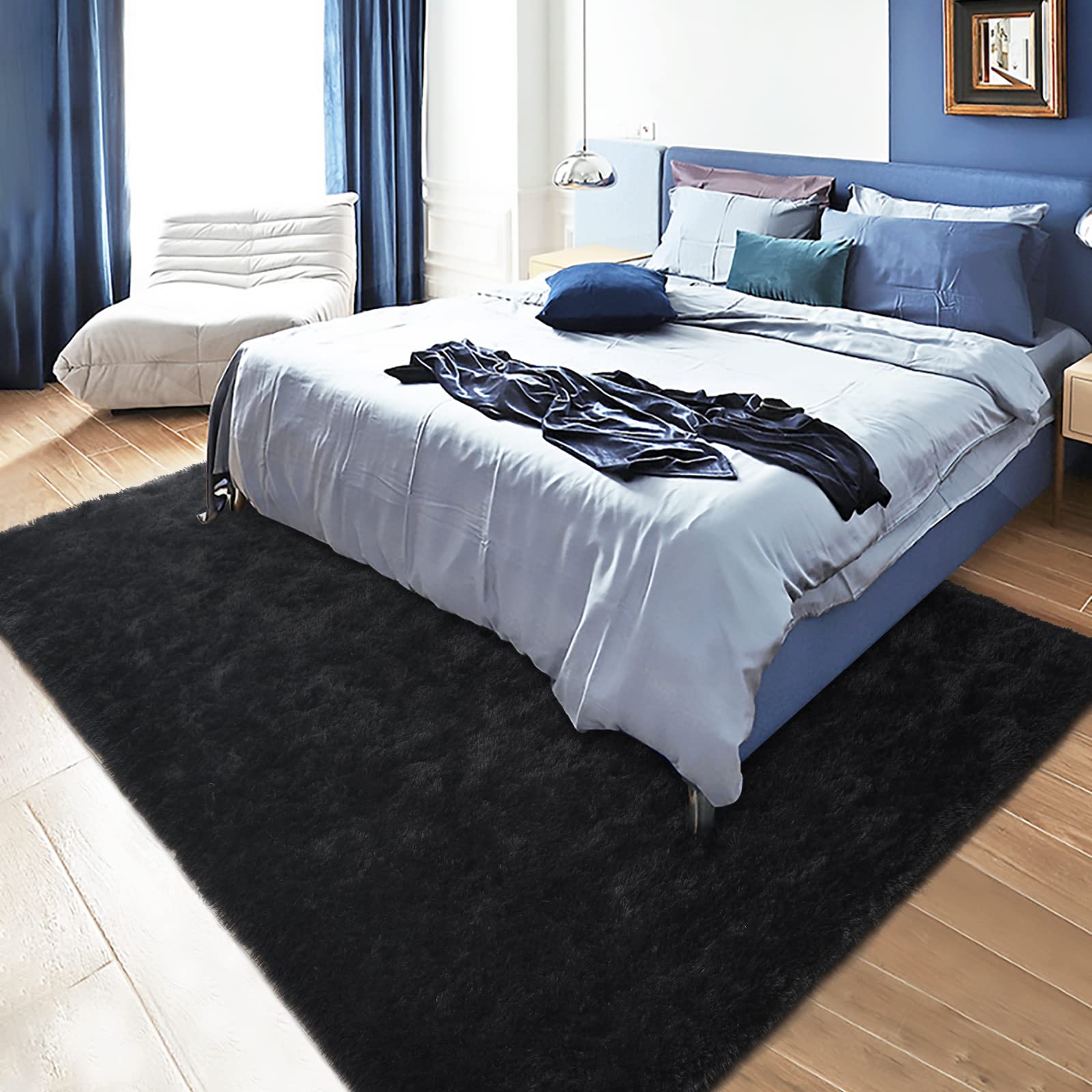 Premium Fluffy Black Shaggy Area Rug 3x5 Feet - Ultra Soft Non-Slip Washable Carpet for Bedroom, Living Room, Kids Room, Nursery, Office & Dorm Decor | Cozy Home Accent for Comfort & Style