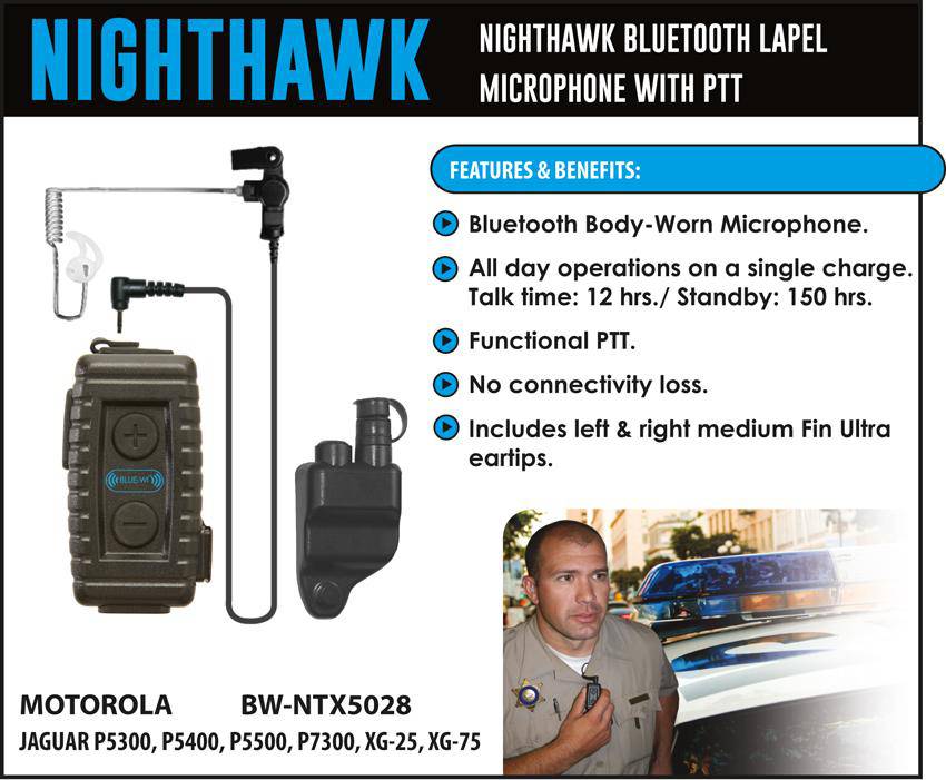 BlueWi BW NTX5028 Nighthawk Bluetooth Lapel Microphone for MA/Com Harris - Wireless Clip-on Mic for Professional Broadcast, Interview & Public Speaking - Perfect for News Reporters, YouTubers & Conference Presenters