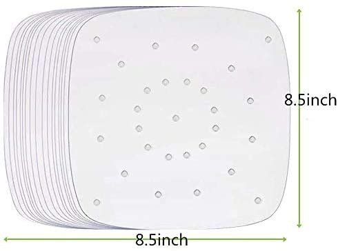 100-Pack 8.5 Inch Square Air Fryer Disposable Paper Liners - Premium Perforated Parchment Steaming Papers, Non-Stick Steamer Mat for Baking, Cooking & Steaming | Perfect for Air Fryers, Instant Pots & Microwave Ovens