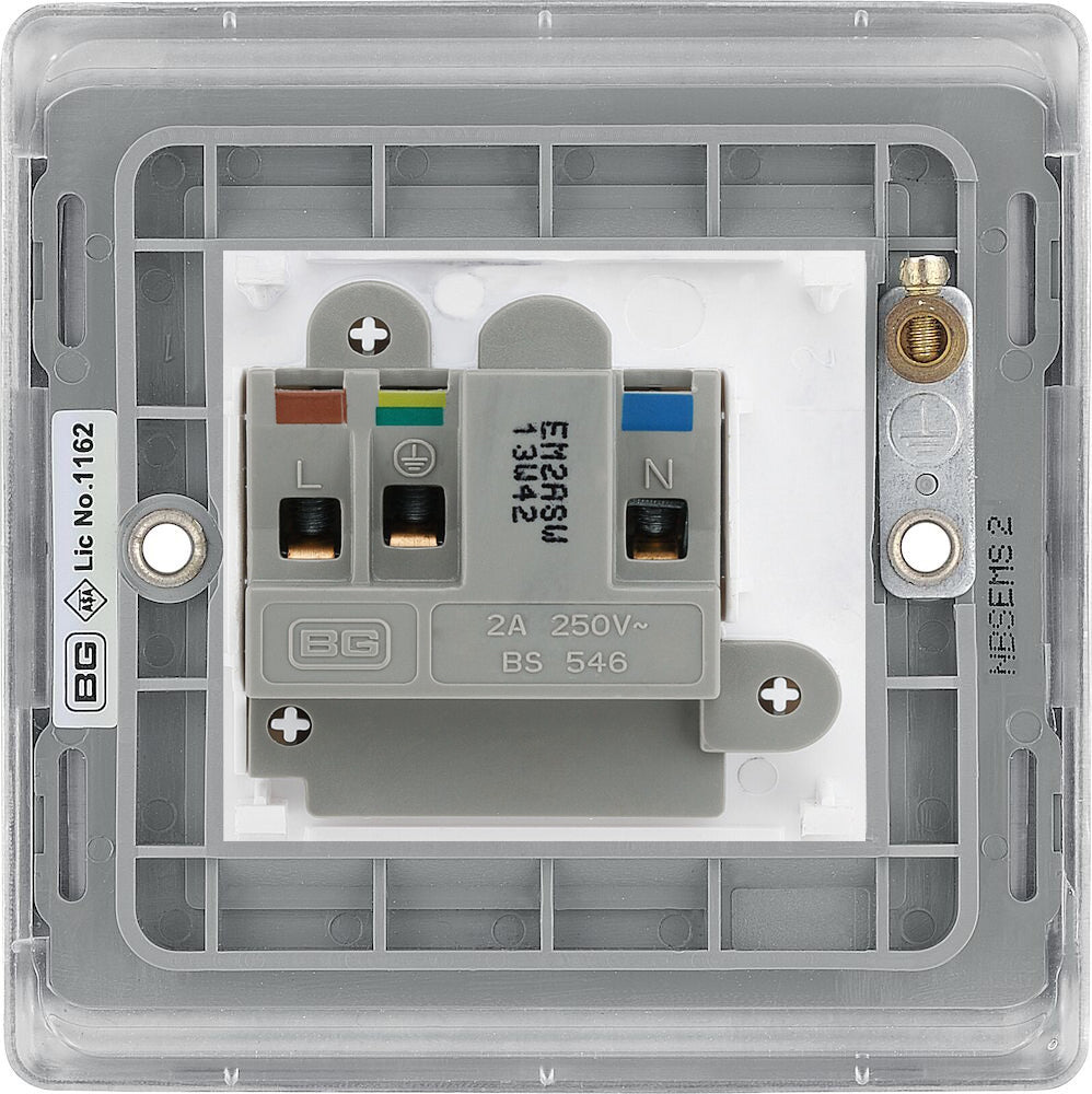 BG Nexus Metal Brushed Steel 2A Unswitched Socket NBS28MW - Durable Electrical Outlet for Home, Office & Workshop Use