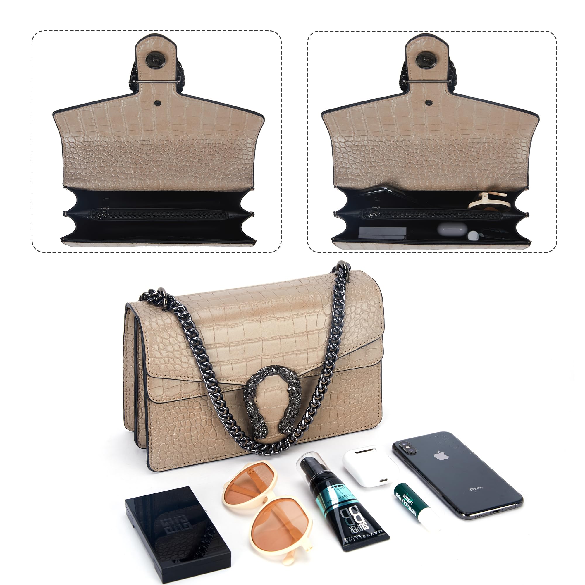 Stylish Women's Crossbody Bag & Satchel Purse - Luxury PU Leather Handbag with Snake Print & Chain Detail | Perfect for Work, Travel & Evening Out