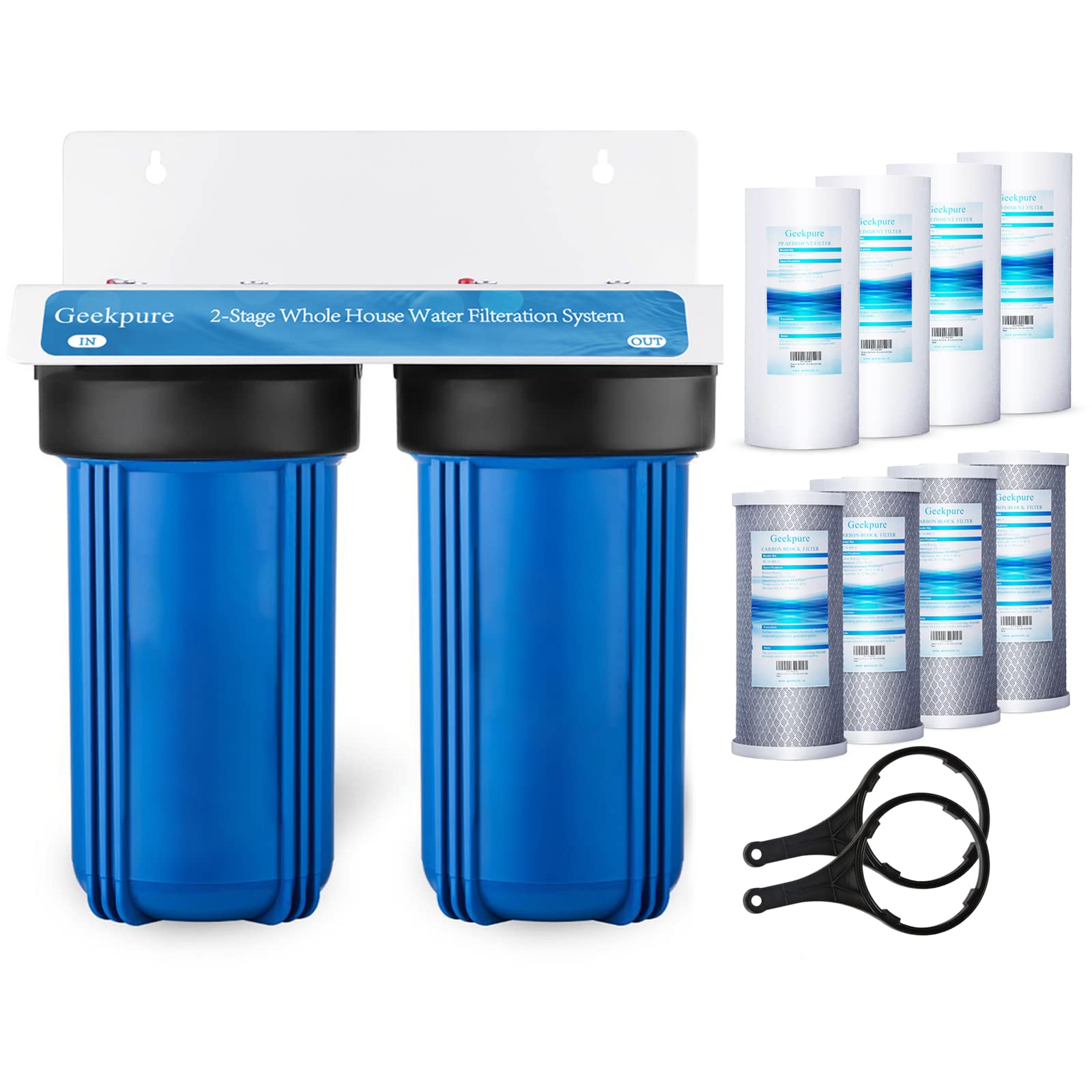 Geekpure 2 Stage Whole House Water Filter System with 10-Inch Blue Housing - 1